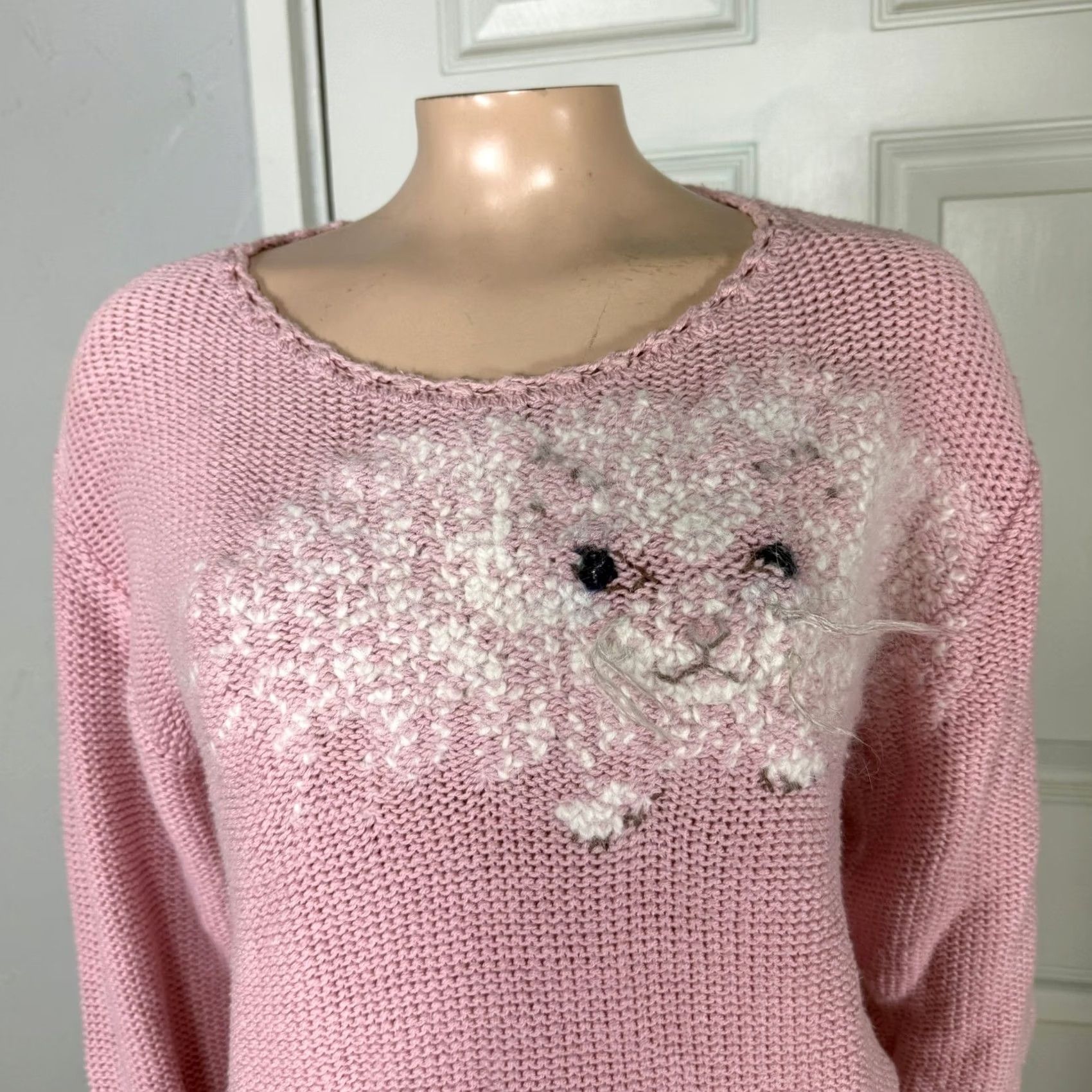 Jim Thompson VINTAGE Norm Thompson Womens Sweater M Cotton Pink 1990s Secret ry Geek Cats Neuma Whiskers C3-21 Size M / US 6-8 / IT 42-44 - 2 Thumbnail
