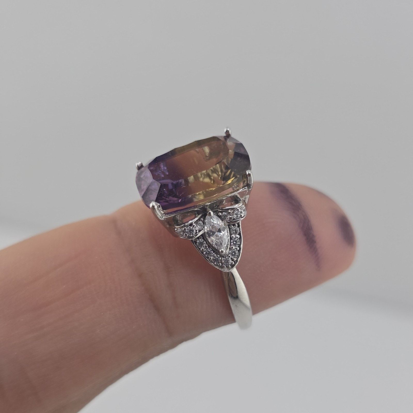 Other Sterling Silver Ametrine Ring 9.25 Cushion Purple Yellow Size ONE SIZE - 13 Thumbnail