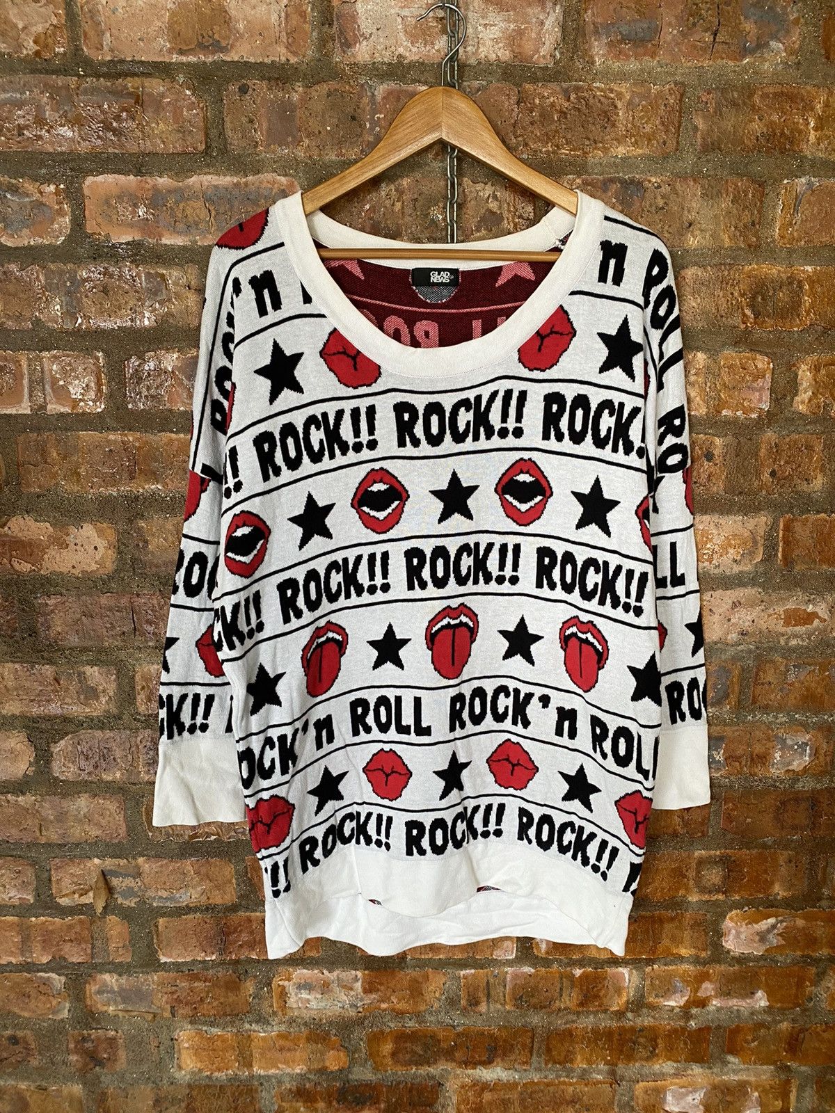 Japanese Brand Vtg Glad New Japan Intarsia Kiss, tongue ROCK!! Size M / US 6-8 / IT 42-44 - 2 Thumbnail