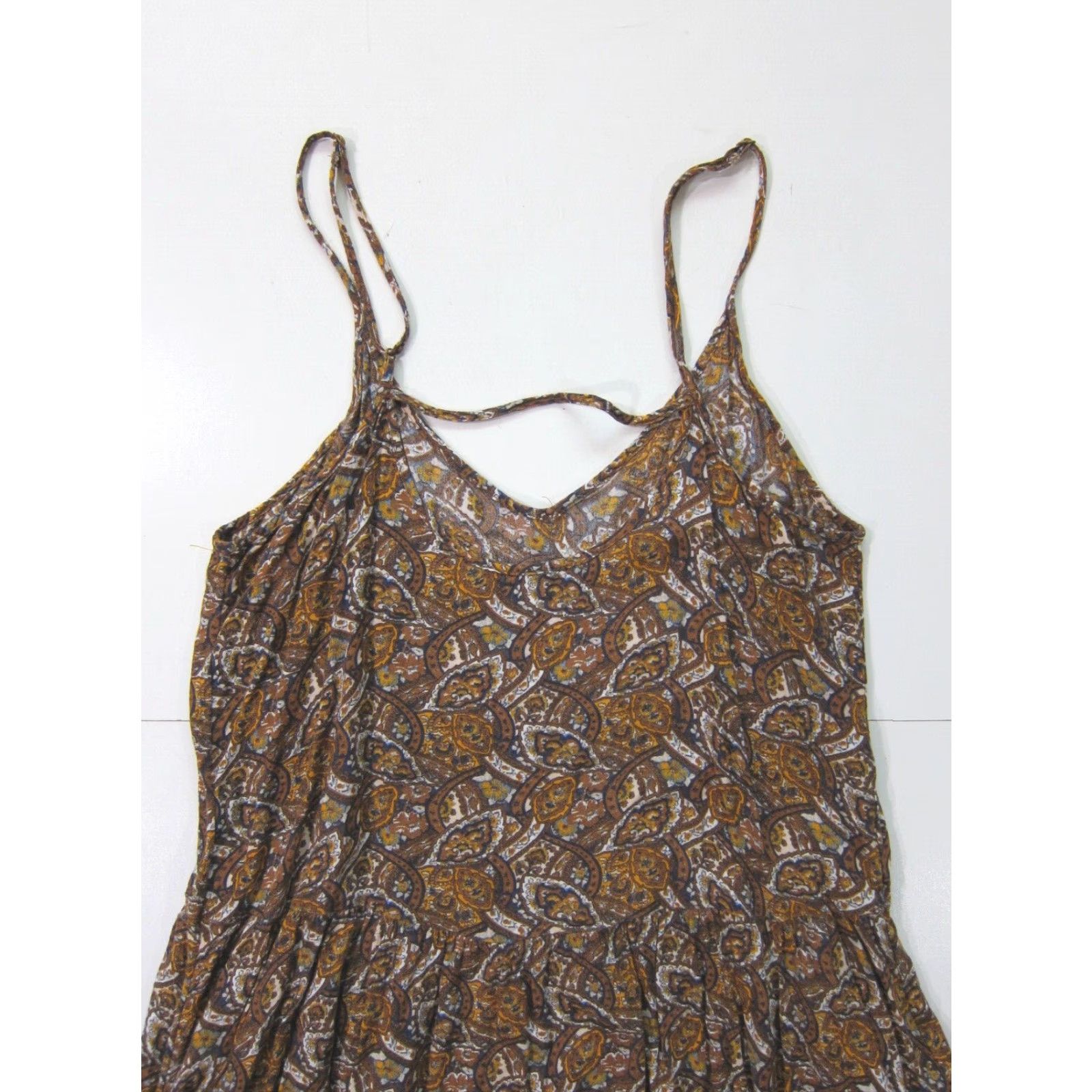 American Eagle Outfitters VINTAGE American Eagle Outfitters Dress Pocket Floral Paisley 100% Rayon Brown Yellow M Women Sleeveless Pockets Size M / US 6-8 / IT 42-44 - 4 Thumbnail