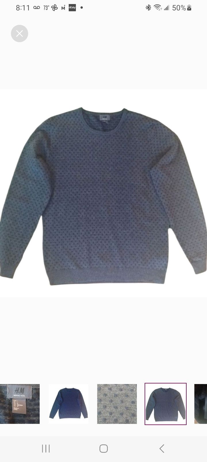 H&M H & M Wool Sweater, L, Grey & Navy Size US M / EU 48-50 / 2 - 5 Thumbnail