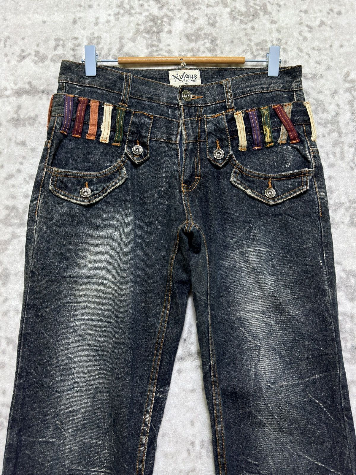 Japanese Brand Nylaus Clothing Y2K Double Waist Acid Wash Whiskered Jeans Size US 30 / EU 46 - 3 Thumbnail
