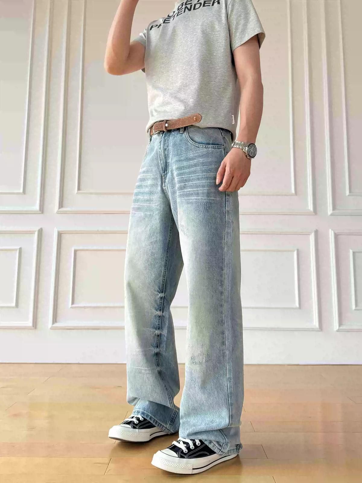 Vintage Whiskered Wide Leg Jeans Size US 32 / EU 48 - 2 Thumbnail