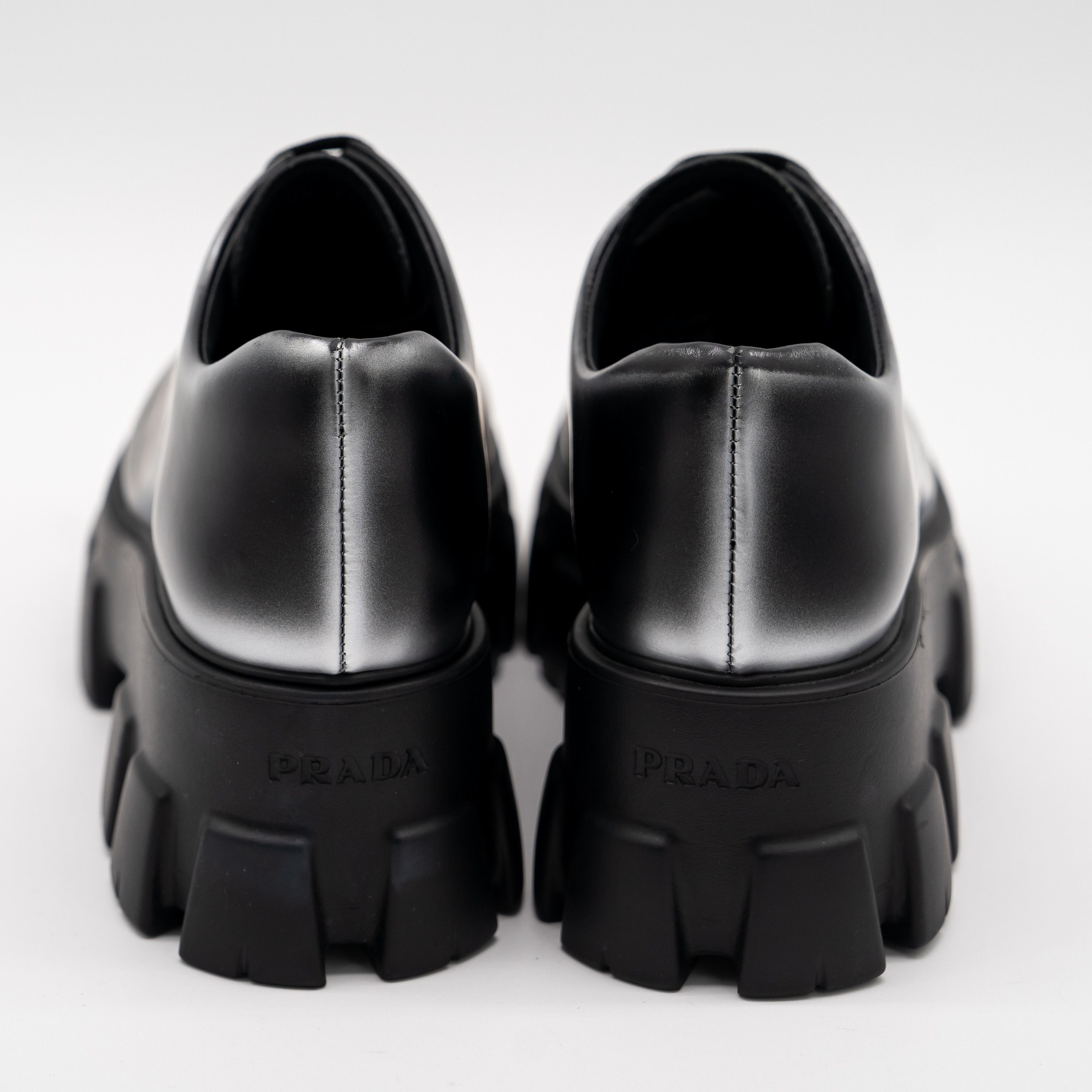 Prada Prada Monolith Brushed Leather Lace-up Shoes Black Silver Size US 9.5 / IT 39.5 - 5 Thumbnail