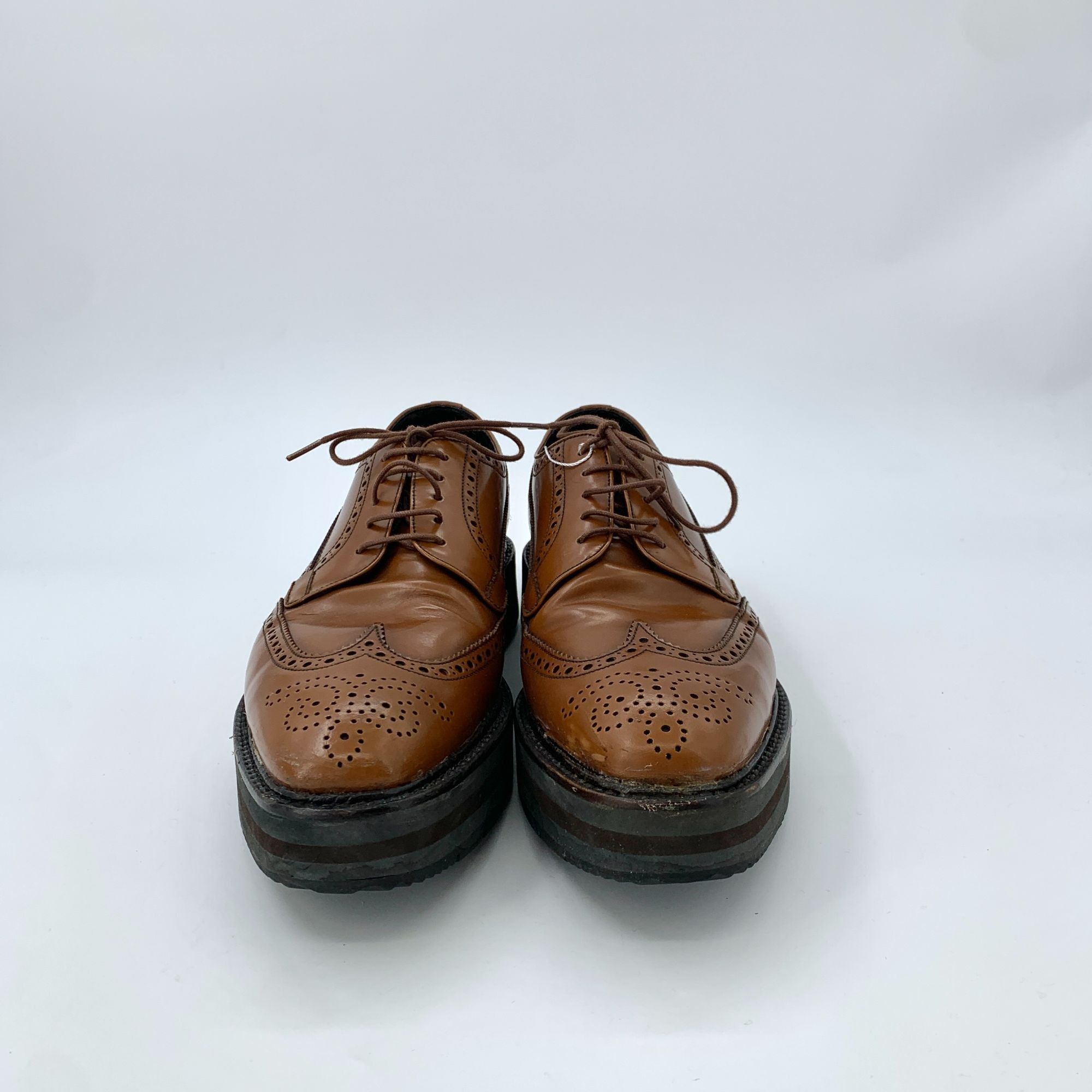 Prada Prada Brown Baroque Embossed Lace-Up Platform Leather Shoes Size US 7.5 / EU 40-41 - 3 Thumbnail