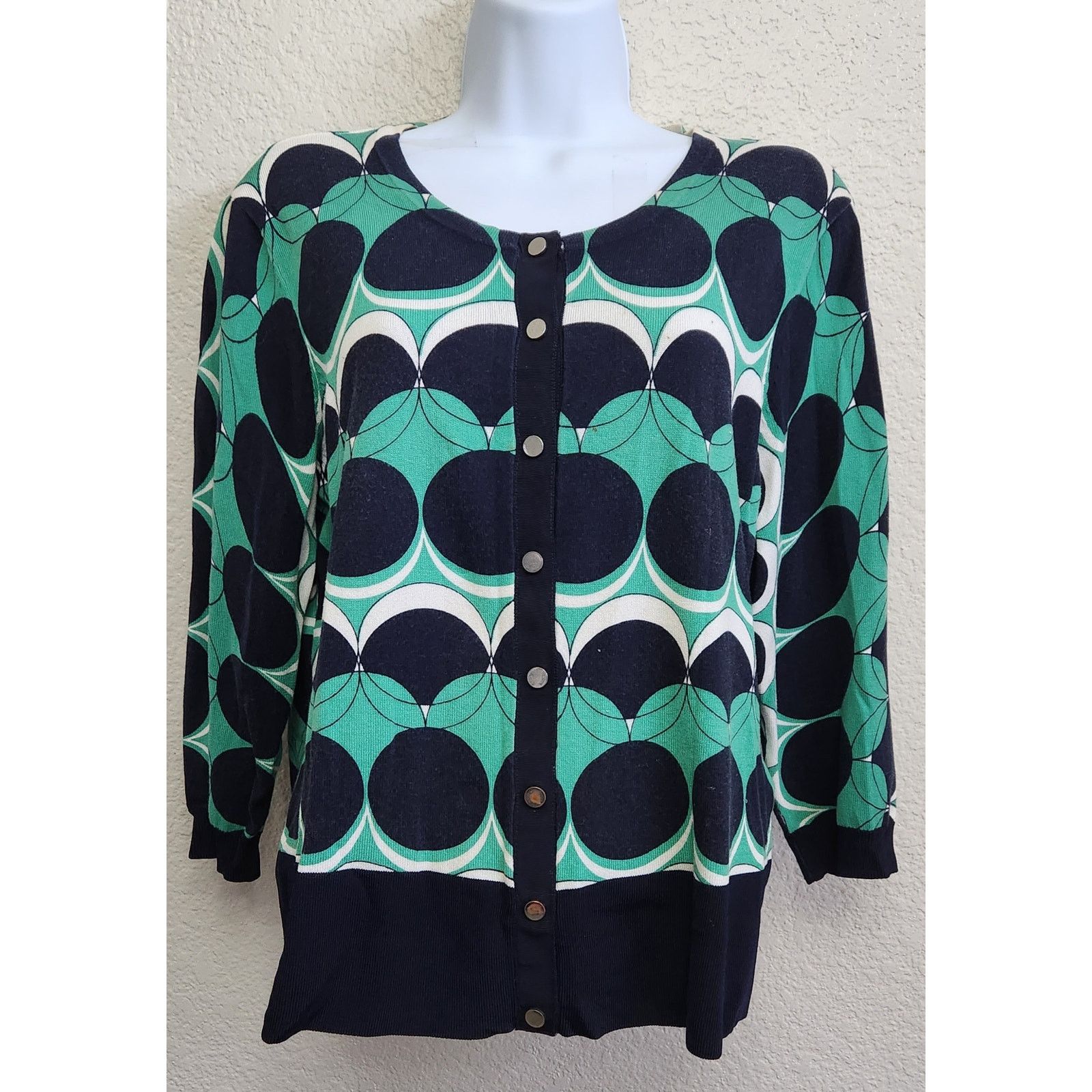 Other VTG Peter Nygard Green Blue Button Up Cardigan Sweater Large Size L / US 10 / IT 46 - 1 Thumbnail