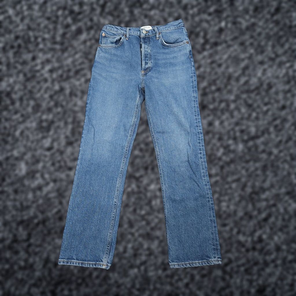 AGOLDE Jeans Women's Riley Mid Rise Straight Leg CROP 27 (FITS 25 x 25) Blue