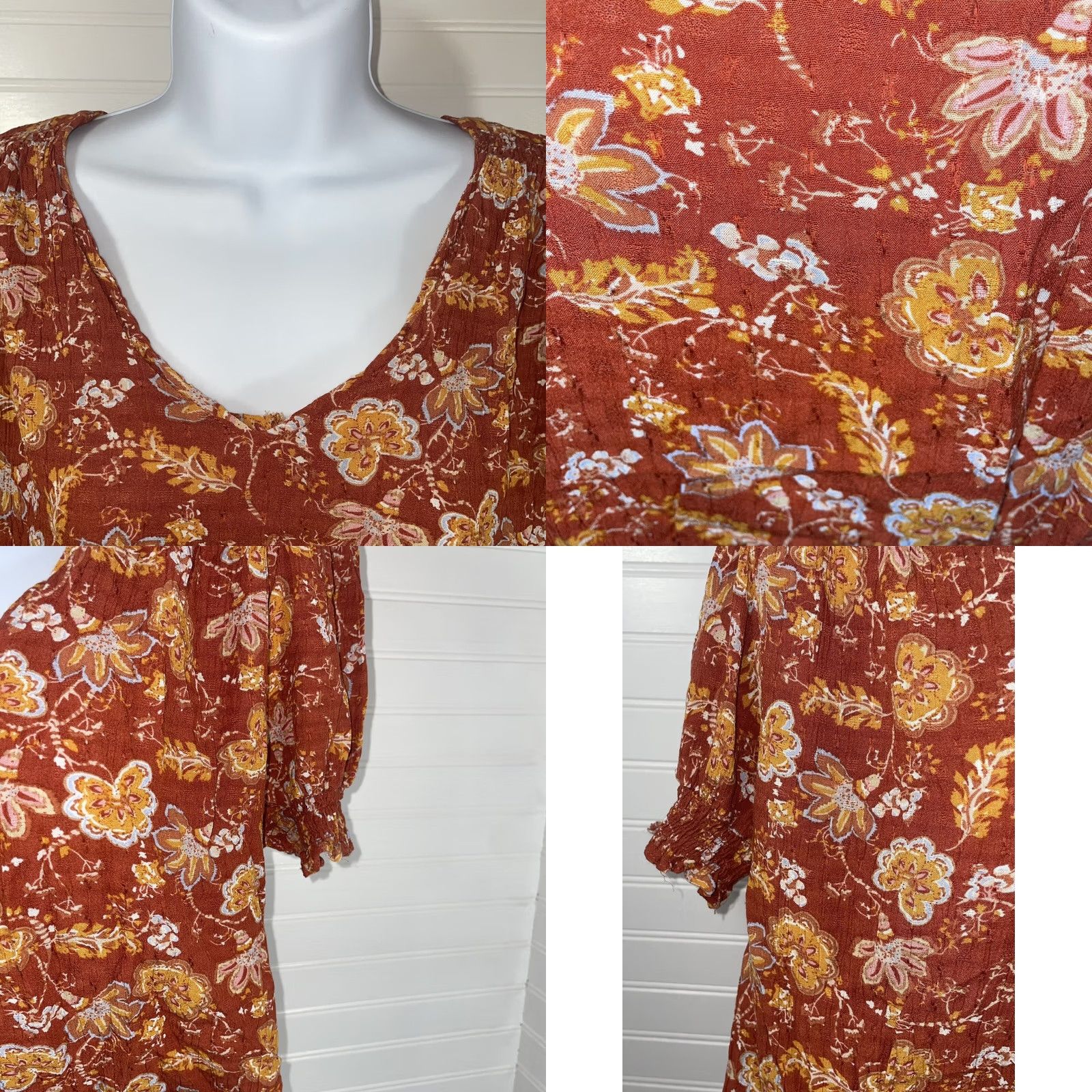 Rachel Zoe VINTAGE Rachel Zoe Women Blouse Top Shirt Floral Print Burnt Orange Medium Fold-Over Scoop Neck Lightweight Knit Pullover Casual Size M / US 6-8 / IT 42-44 - 10 Thumbnail