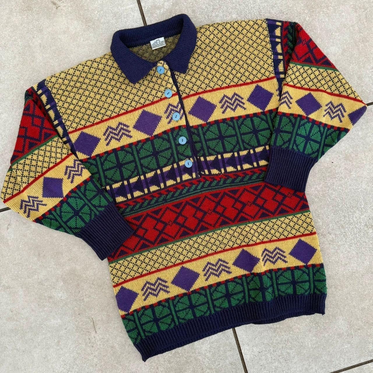 Vintage Vintage 90s Quarter Zip Jumper Made In Italy Wool Printed Size US M / EU 48-50 / 2 - 2 Thumbnail