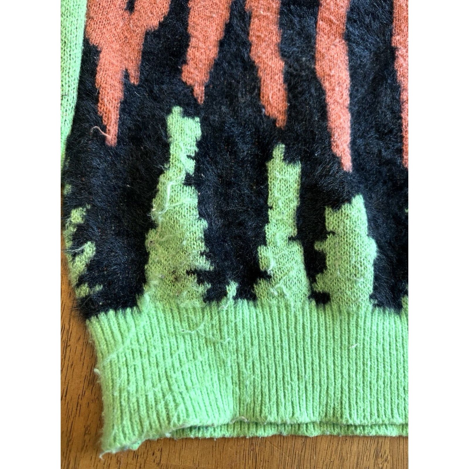 Vintage Aelfric Eden Knit Sweater Large Spooky Cat Case Zephyr Orange Green Unisex Adults Size L / US 10 / IT 46 - 2 Thumbnail