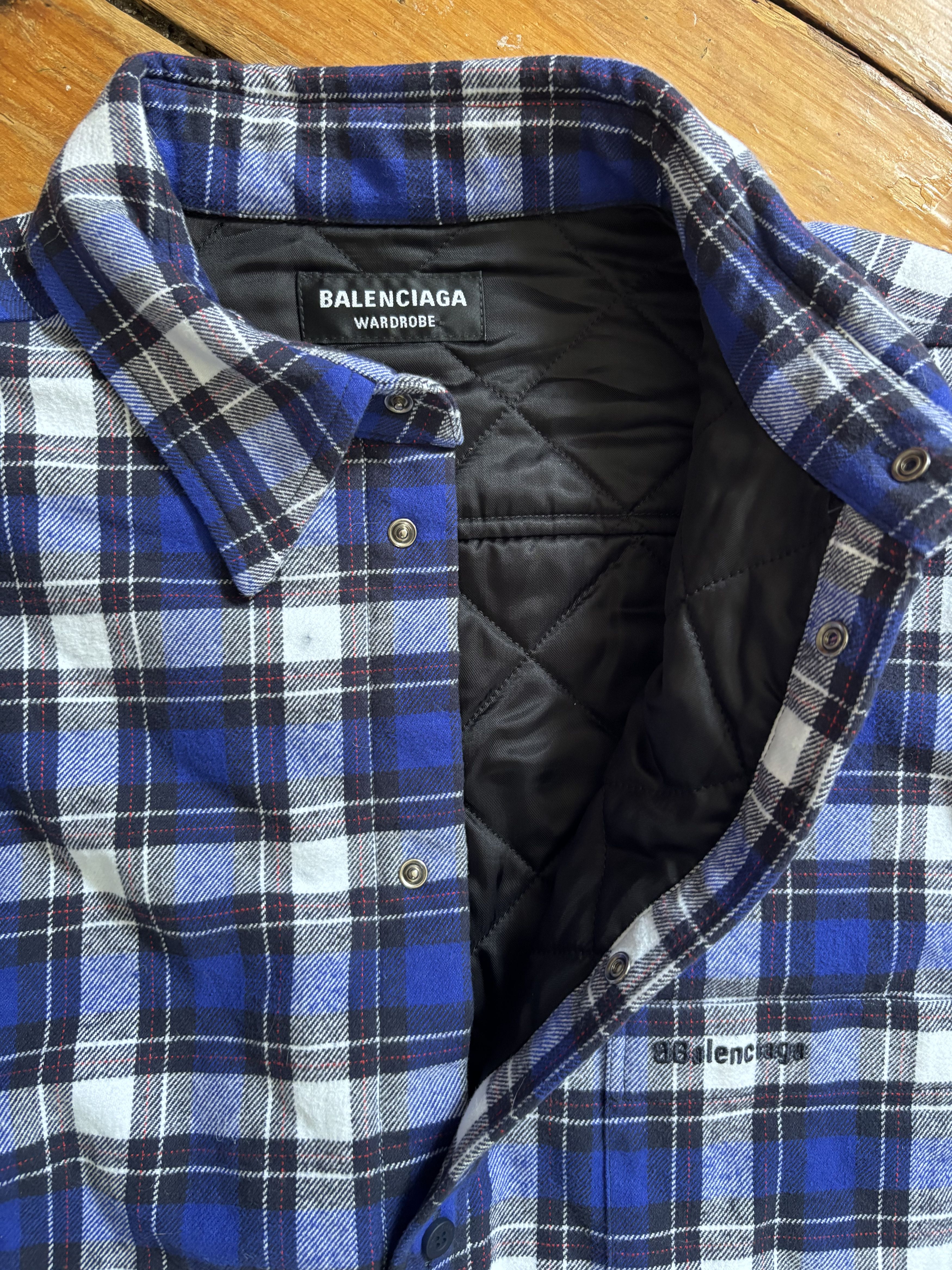 Balenciaga Balenciaga Blue Flannel Trucker Jacket Size US XL / EU 56 / 4 - 4 Thumbnail