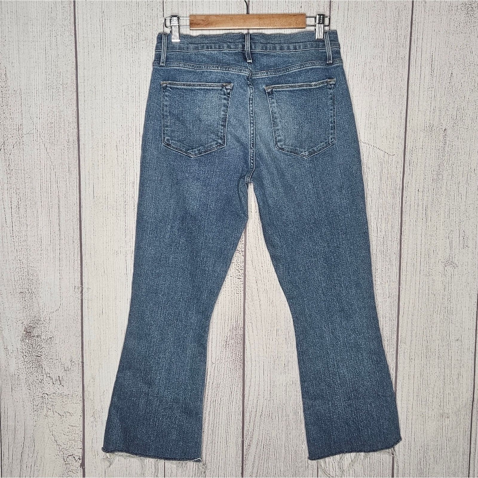 Frame FRAME Denim Le High Flare Medium Wash Raw Hem Jeans, size 28 Size 28" / US 6 / IT 42 - 2 Thumbnail