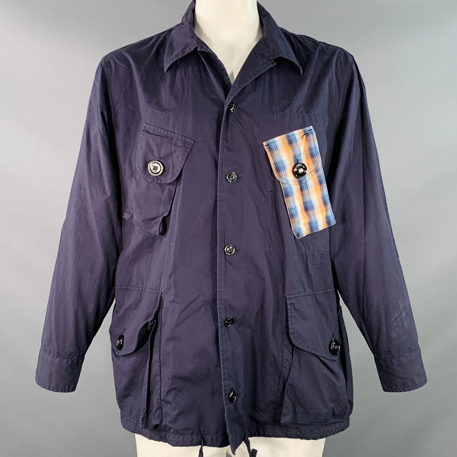 Monitaly Size XL Navy Blue Orange Cotton Buttoned Pockets Coat Size US XL / EU 56 / 4 - 1 Thumbnail
