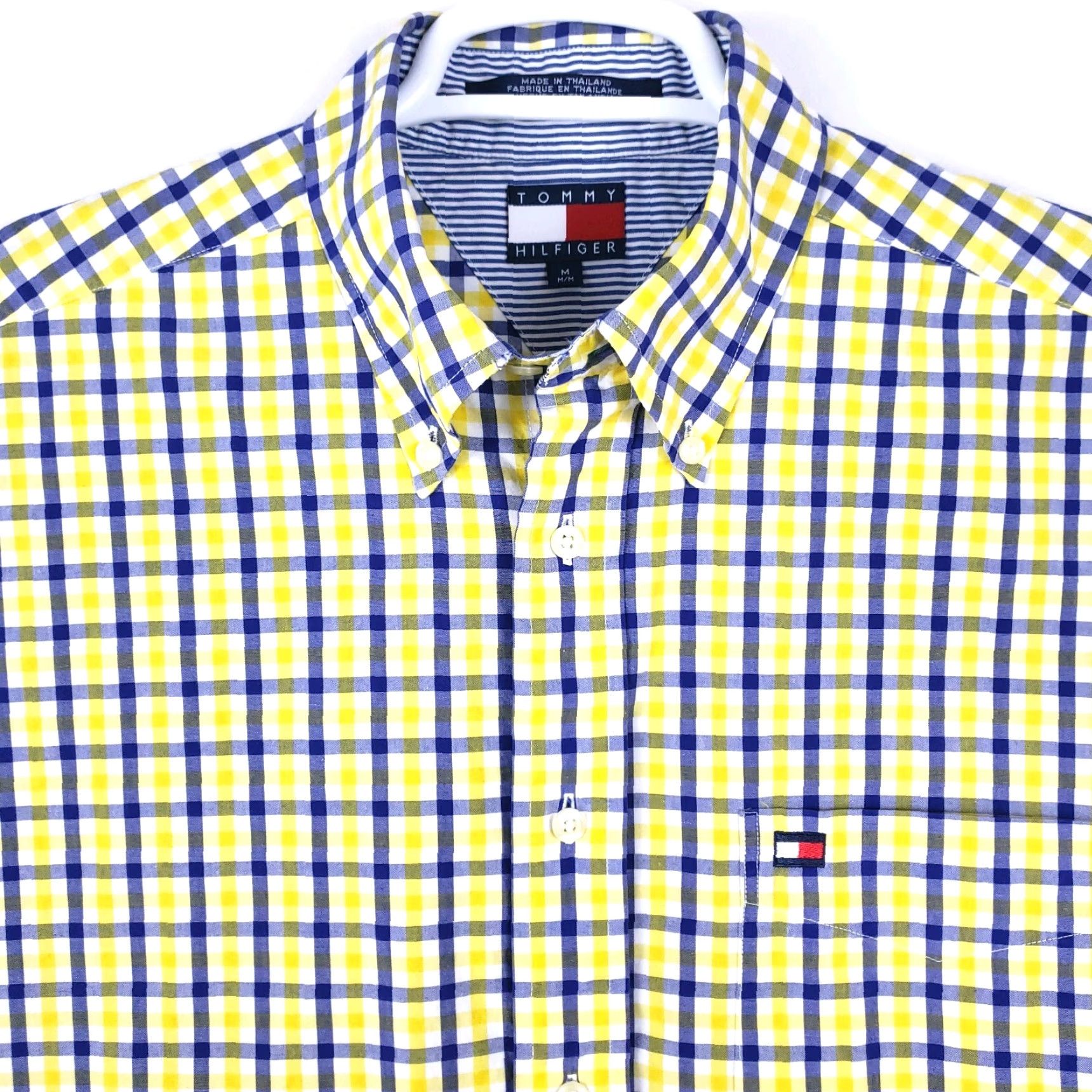 Tommy Hilfiger VINTAGE Tommy Hilfiger Shirt Adult Medium Yellow Plaid Short Sleeve Button-Front Classic Fit Mens Size US M / EU 48-50 / 2 - 3 Thumbnail