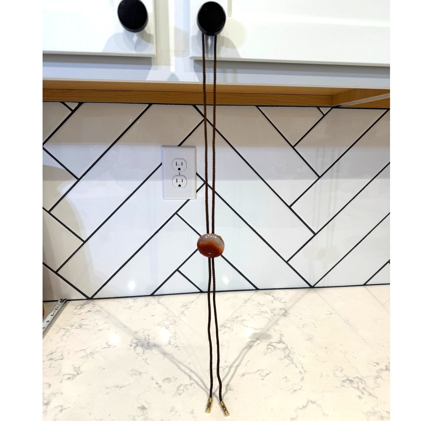 Vintage Vintage bolo tie shoestring necktie round polished agate Size ONE SIZE - 1 Thumbnail