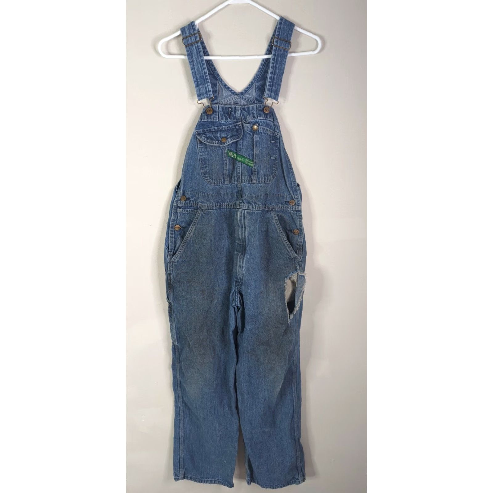 Vintage VINTAGE Key Imperial Overalls Bibs Denim Jean VTG Adult 34x30 Distressed Blue Workwear Pockets Suspender Buttons Belt Loops Adjustable Waist Denim Size US 34 / EU 50 - 2 Thumbnail