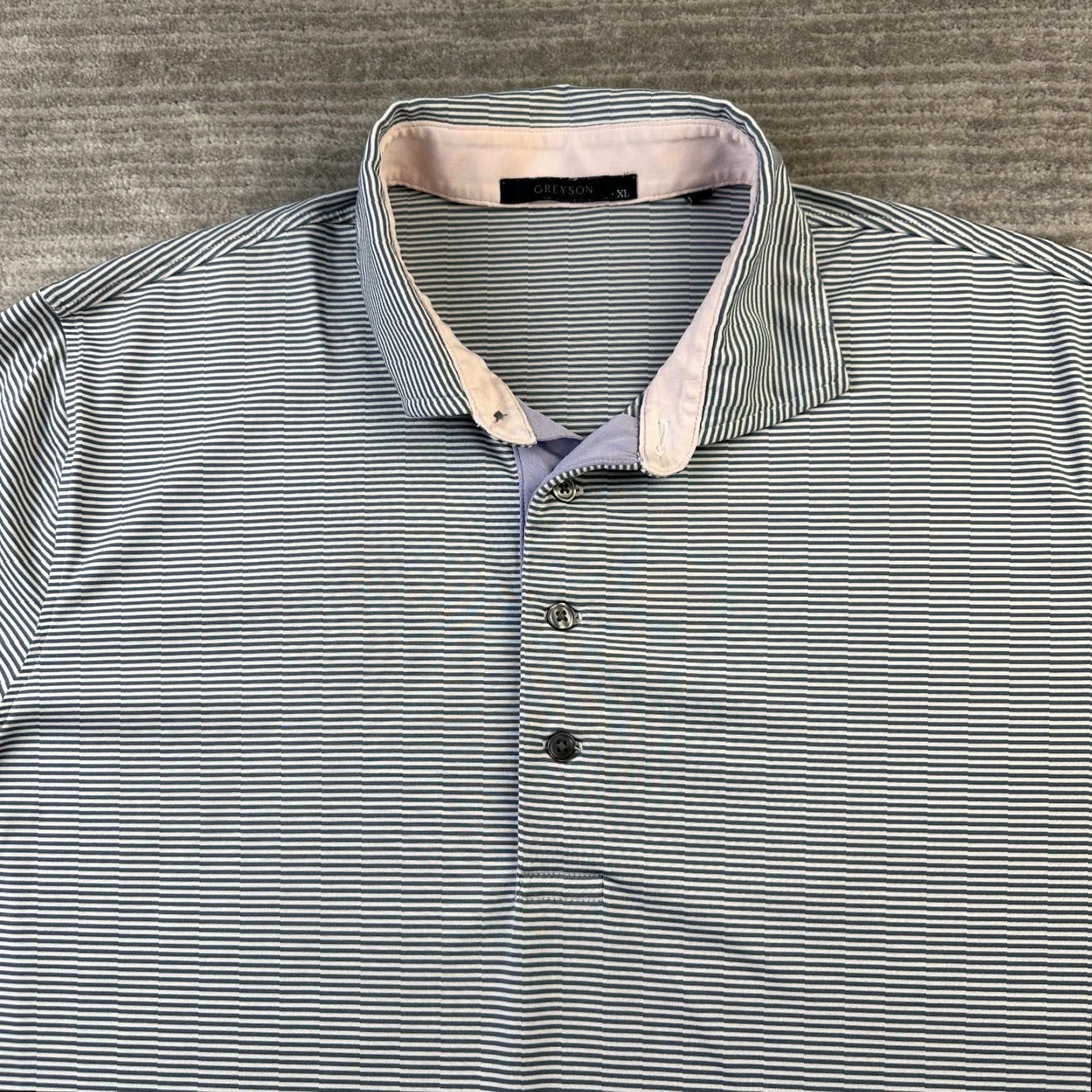 Vintage Greyson Polo Shirt Mens XL Blue Golf Performance Logo Striped Short Sleeve Collared Button All Seasons Lightweight Casual Sports Polo - Mens Size US XL / EU 56 / 4 - 3 Thumbnail