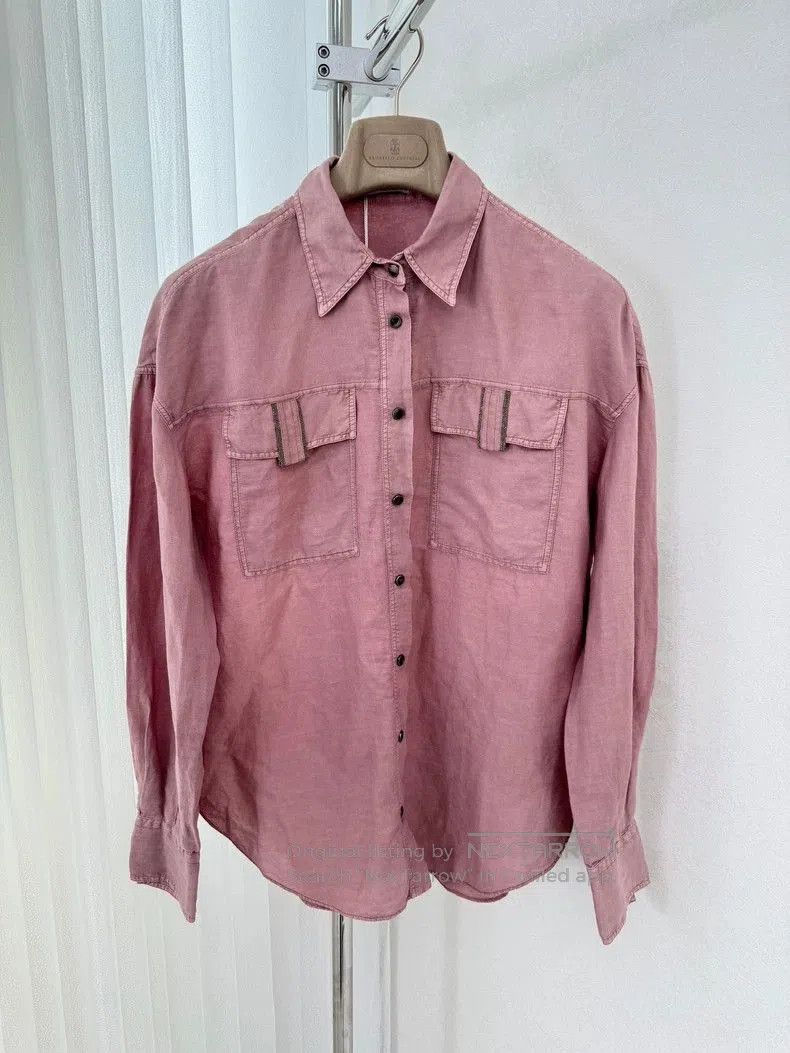 Brunello Cucinelli Brunello Cucinelli Pink Linen Shirt. Size US L / EU 52-54 / 3 - 2 Thumbnail