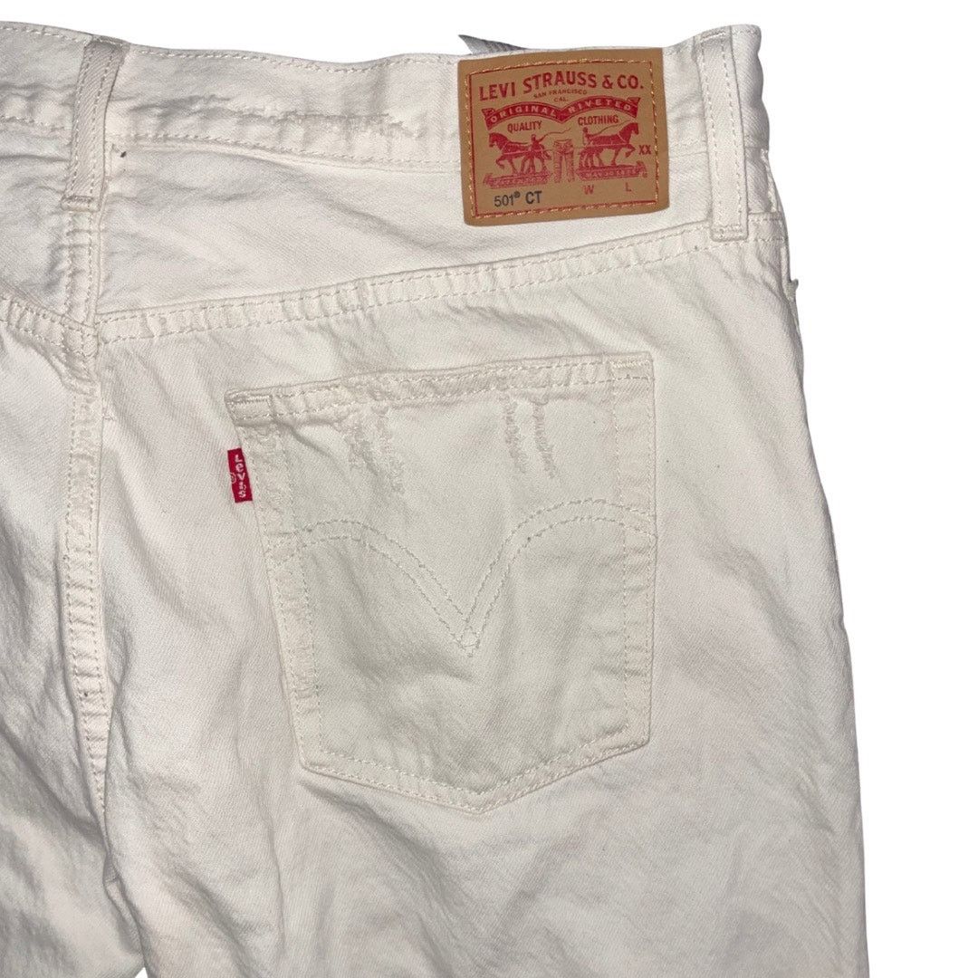 Levi's 501 Button Fly White Distress Denim Jeans Pants Size 31x32 Size 31" - 6 Thumbnail