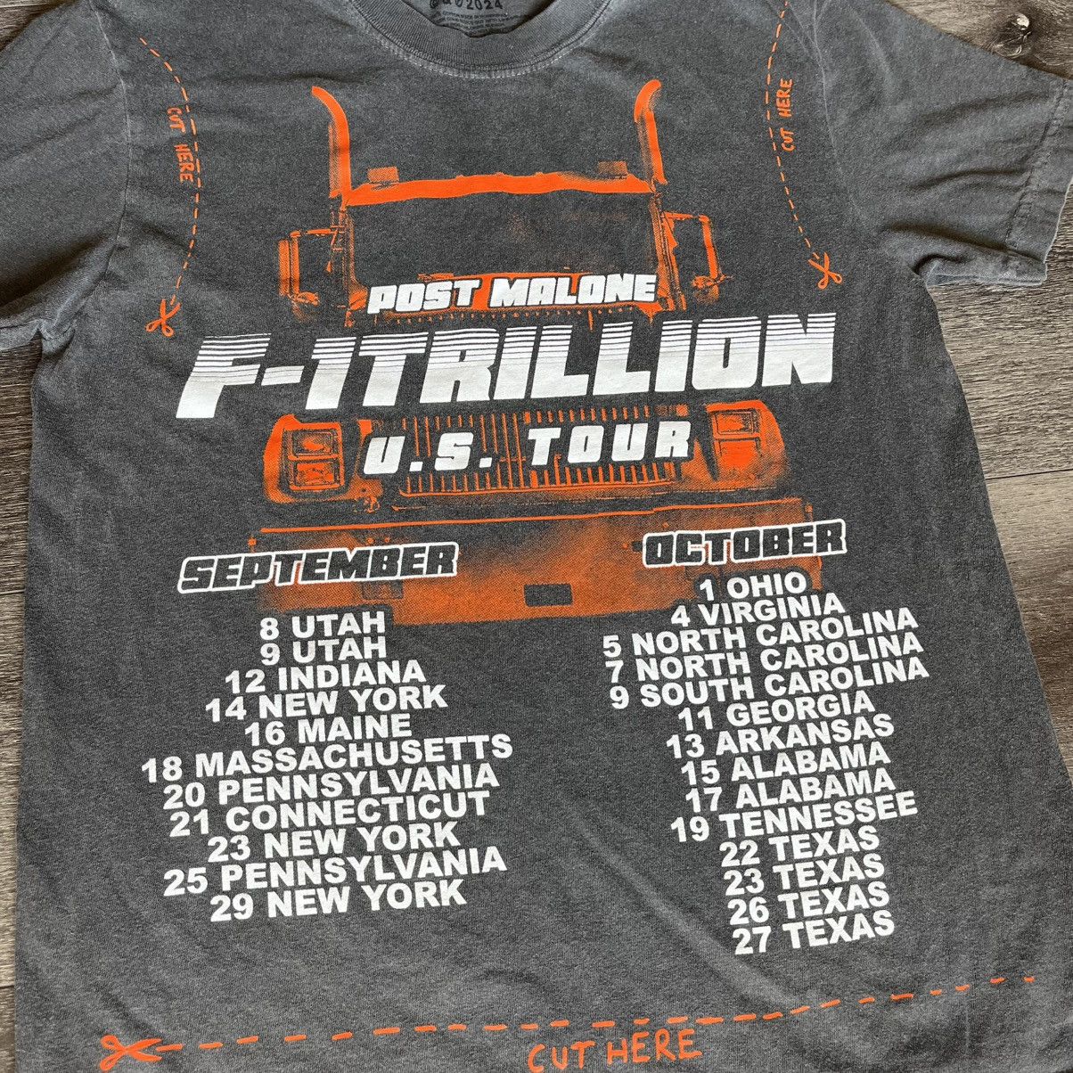 Band Tees × Rap Tees Post Malone F-1 Trillion USA Tour 2024 Truck Washed T Shirt Size US S / EU 44-46 / 1 - 2 Thumbnail