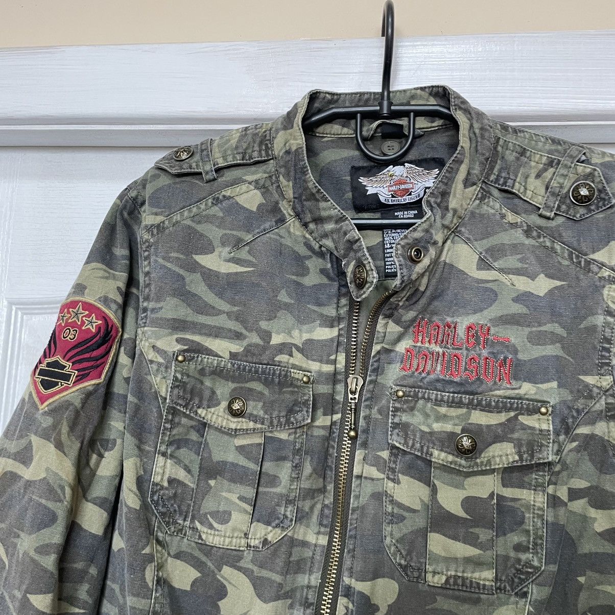 Harley Davidson × Vintage Vintage Harley Davidson camo military Moto Jacket bomber zip Size L / US 10 / IT 46 - 4 Thumbnail