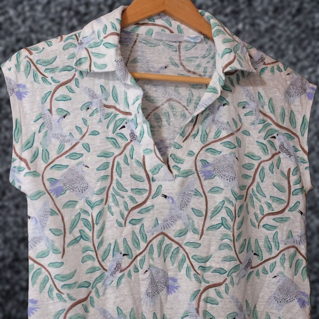 Vintage Nwot! Cynthia Rowley Top White/Green Leaves/Bird Print 100% Linen Size S Size S / US 4 / IT 40 - 1 Thumbnail