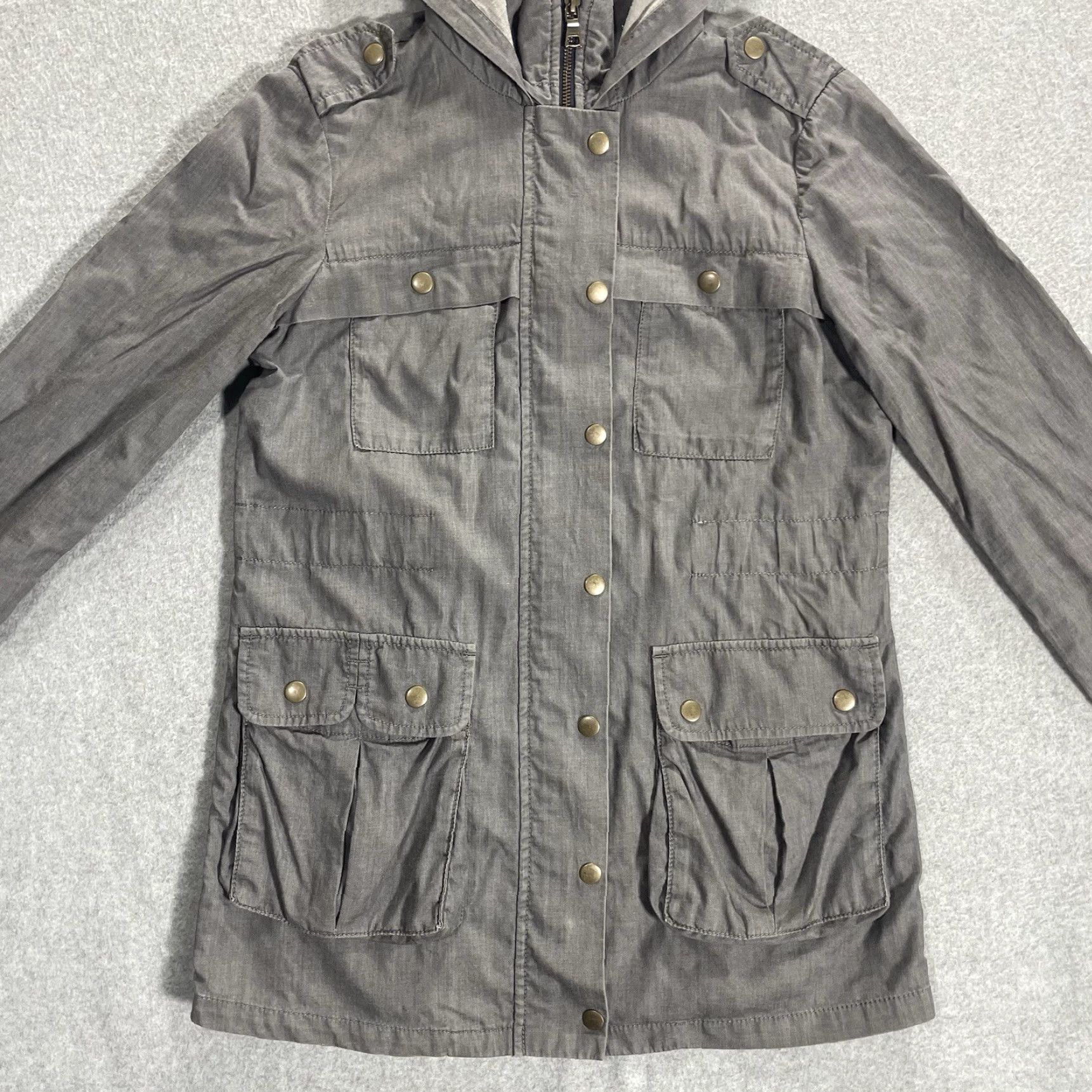 Banana Republic Banana Republic Jacket Chambray Hooded Coat XS Womens Full Zip Pockets Gray Military Style 90s Size XS / US 0-2 / IT 36-38 - 7 Thumbnail
