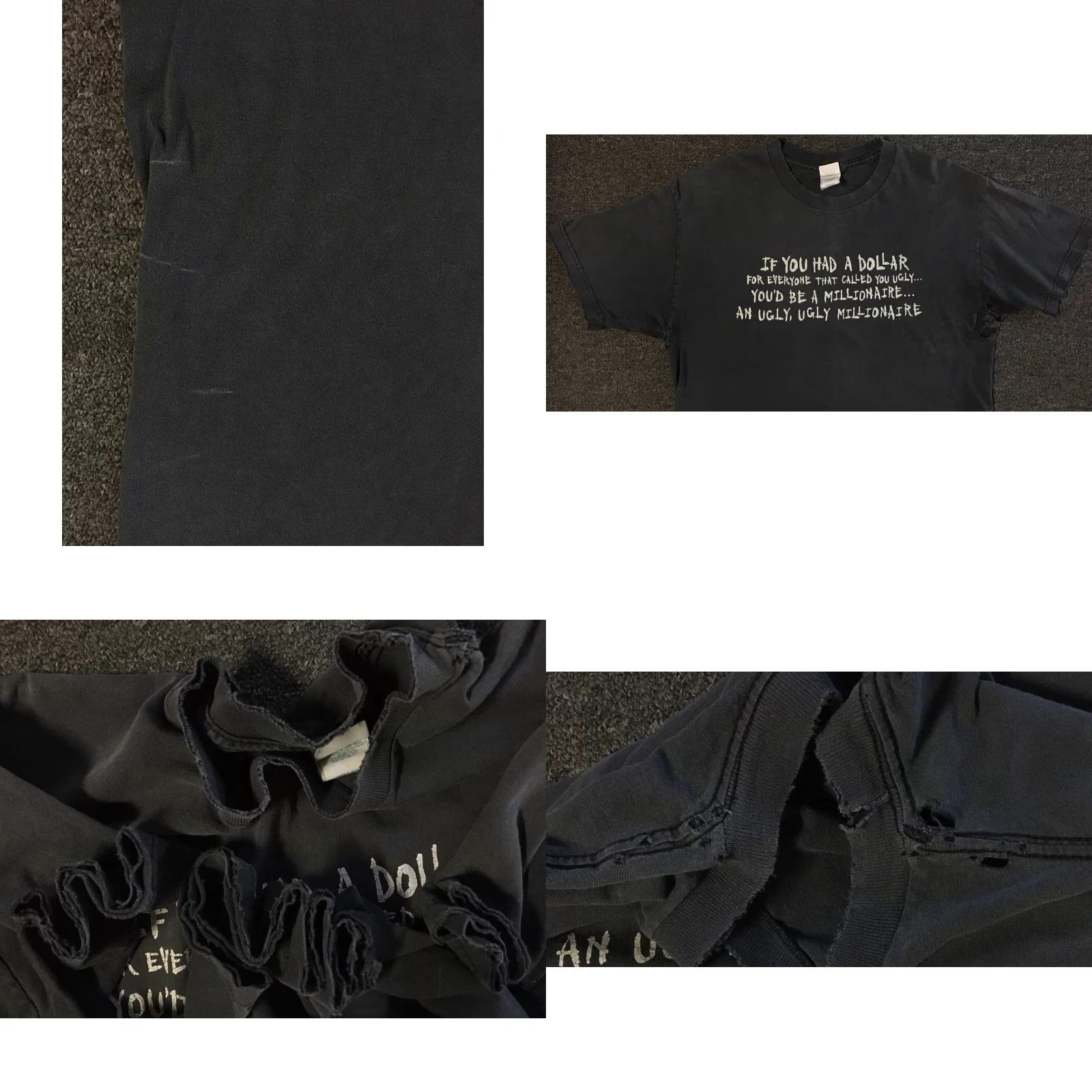 Vintage Vtg Sarcasm You’d Be An Ugly Millionaire Thrashed Faded Shirt L Black 80s 90s Grunge Funny Saying Distressed Vintage T-Shirt Mens Size L Size US L / EU 52-54 / 3 - 8 Thumbnail