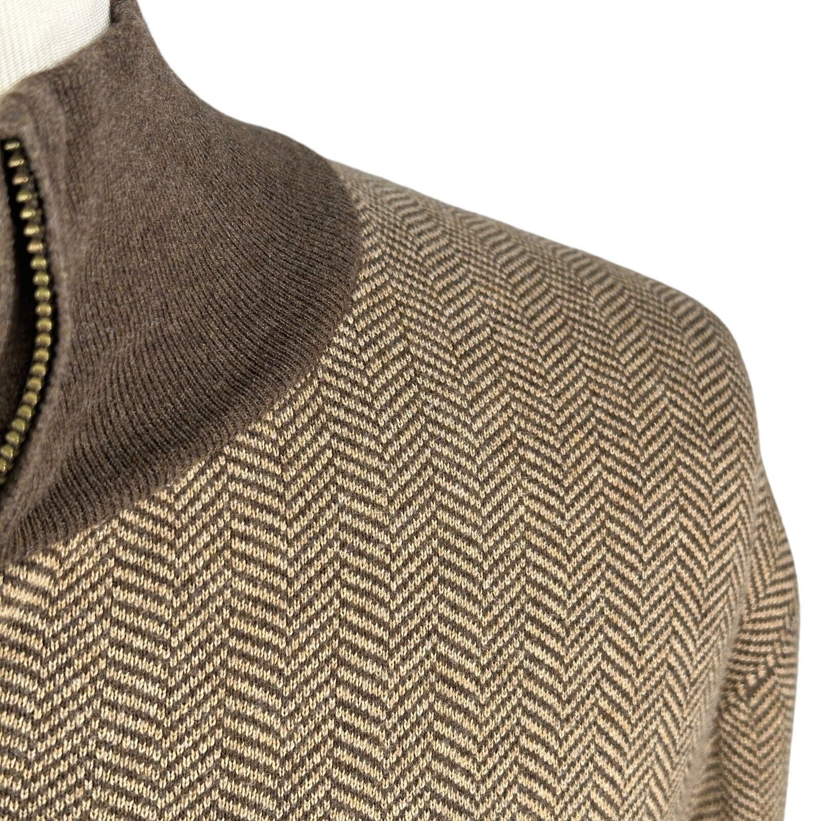 J.Crew J.Crew 1/4 Zip Sweater Men’s Large Brown Tan Herringbone Size US L / EU 52-54 / 3 - 3 Thumbnail