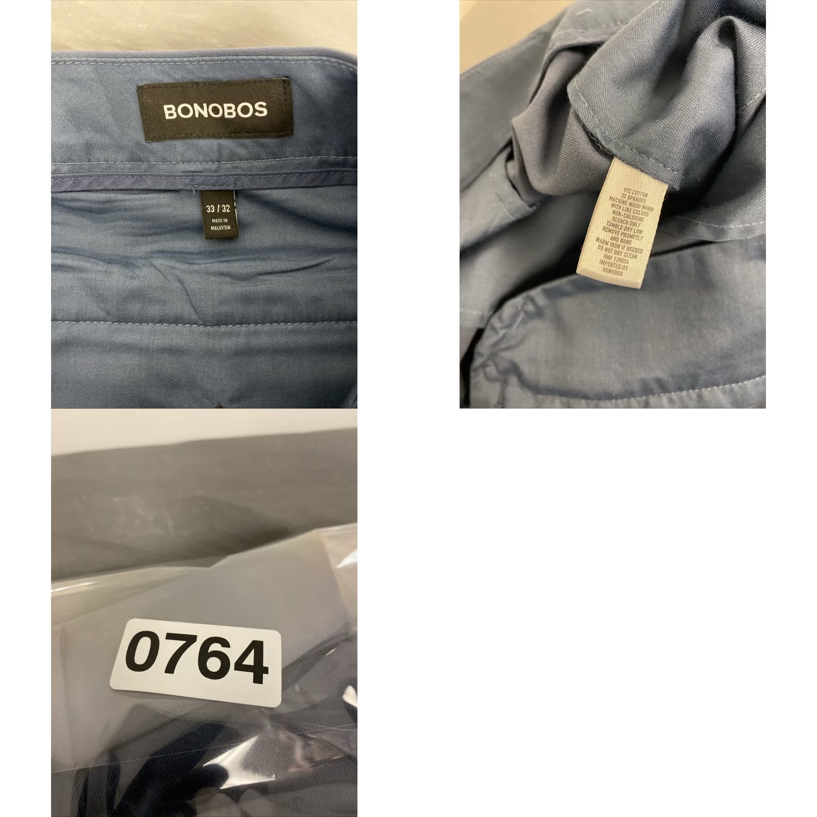 Bonobos Bonobos Pants Mens 33x32 Dusty Blue Stretch Cotton Slim Flat Front Zip Button Chino Casual Business Tapered Inseam 32in Regular 33 Mens Size US 33 - 8 Thumbnail