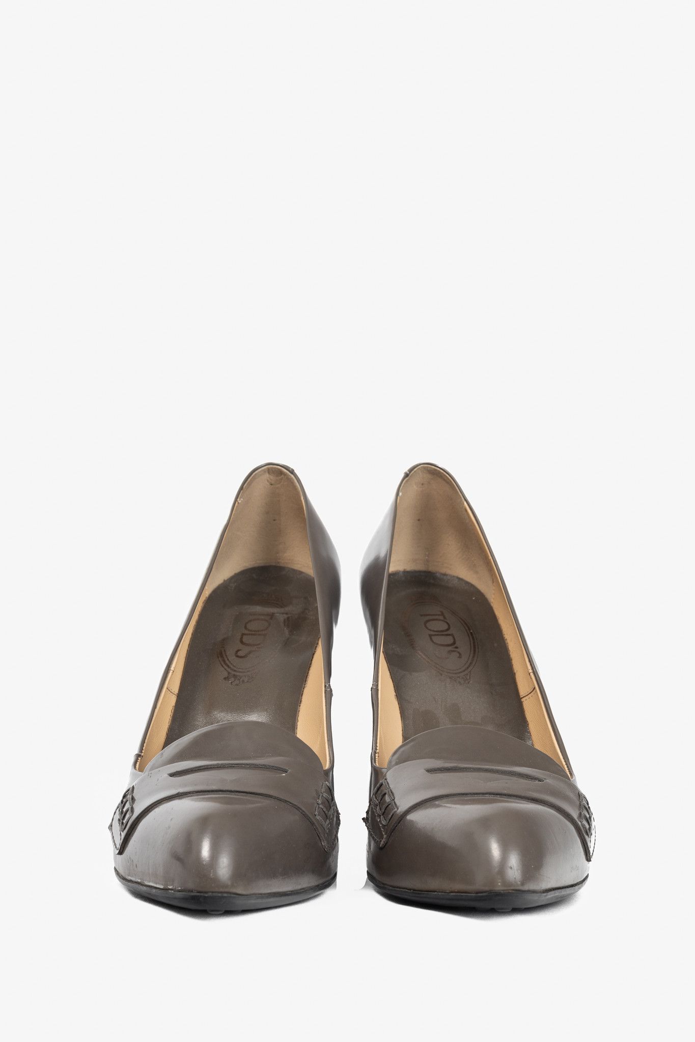 Tod's Tod’s Taupe Buffed-Leather Penny-Loafer Pumps Size US 10 / IT 40 - 2 Thumbnail