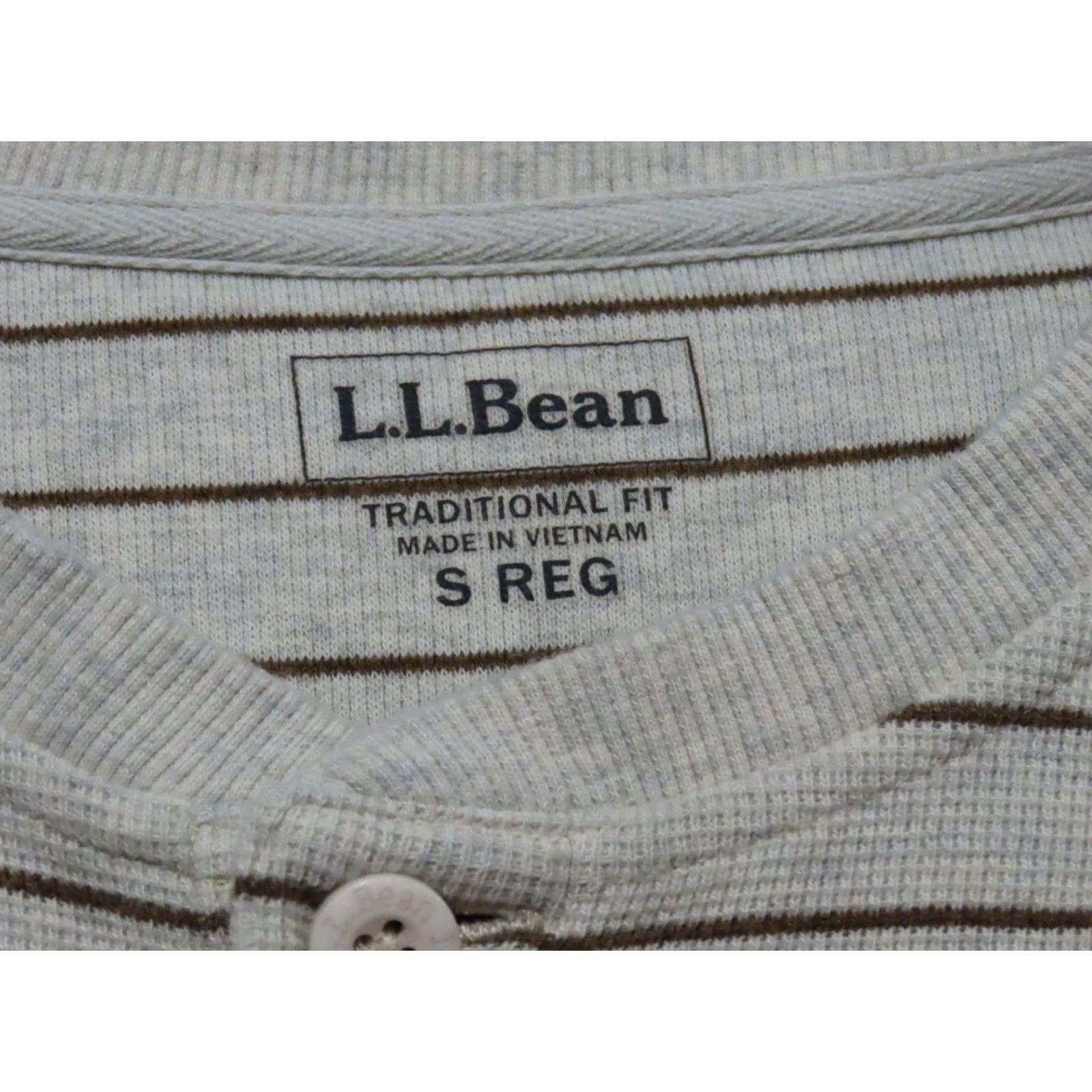 Vintage VINTAGE LL Bean Men's Small Regular Waffle Henley Long Sleeve Brown Striped Cream Shirt Size US S / EU 44-46 / 1 - 4 Thumbnail