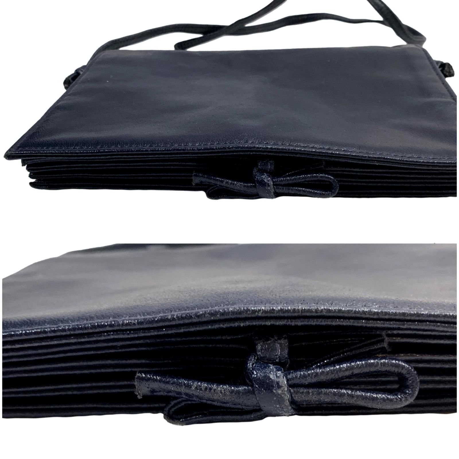 Vintage 70s Mod Markay Dark Blue Leather Shoulder Bag w Flap and Bow Size ONE SIZE - 4 Thumbnail