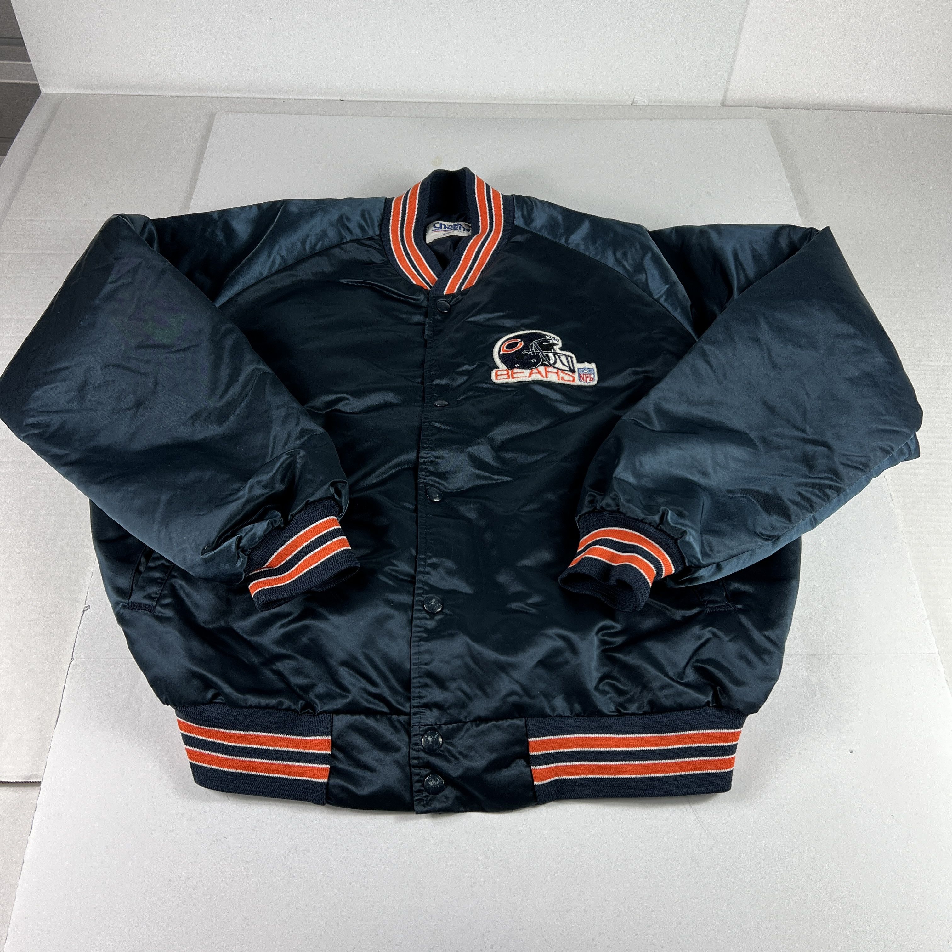 Chalk Line VTG 90 Chicago Bears Satin Jacket Blue Snap Button Bomber Size US XL / EU 56 / 4 - 1 Thumbnail
