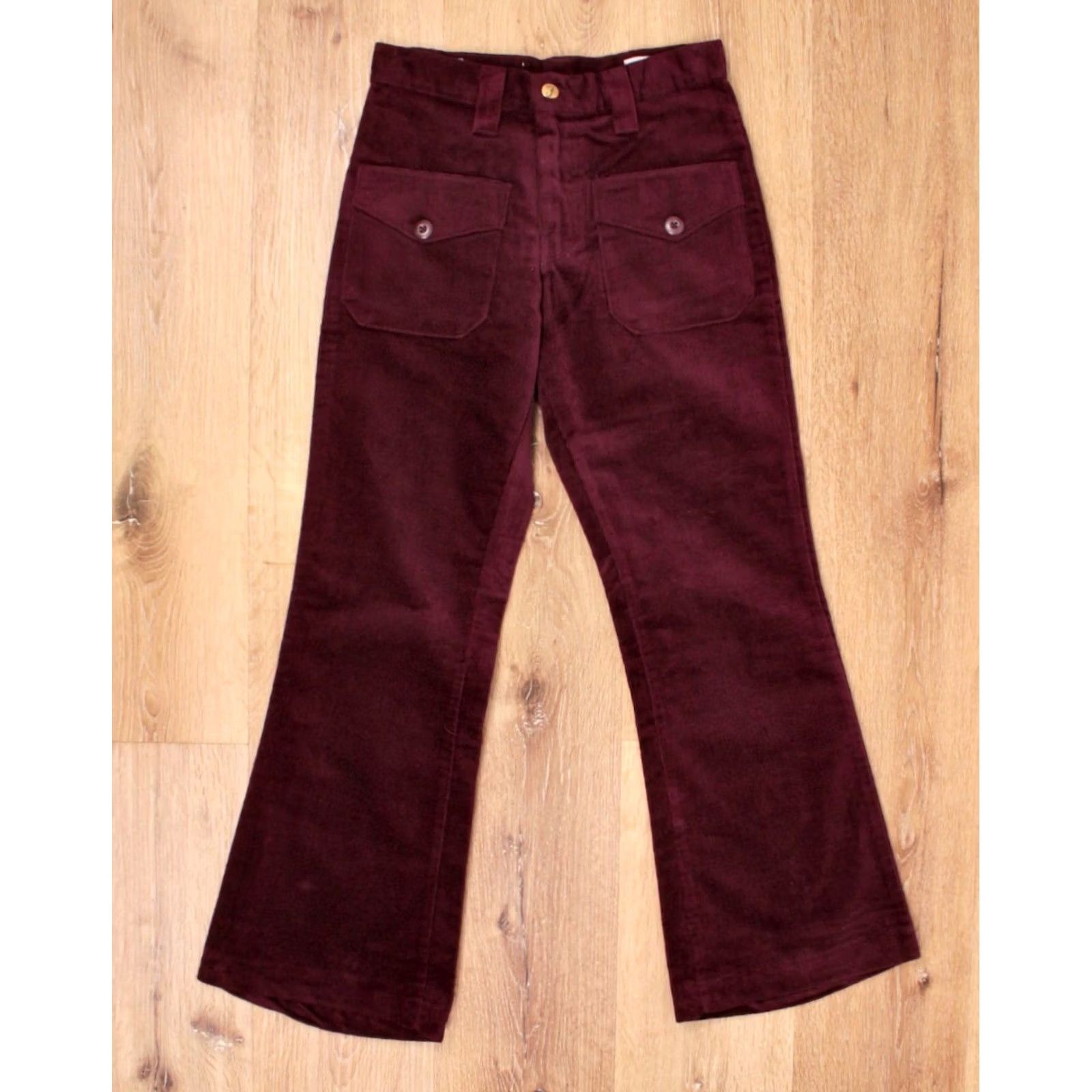 Farah VINTAGE Farah 60s Pants Flare Men’s VTG 1960s NOS Velvet Wine Burgundy 28 Short Hippy Jeans Shirt? Size US 28 / EU 44 - 3 Thumbnail