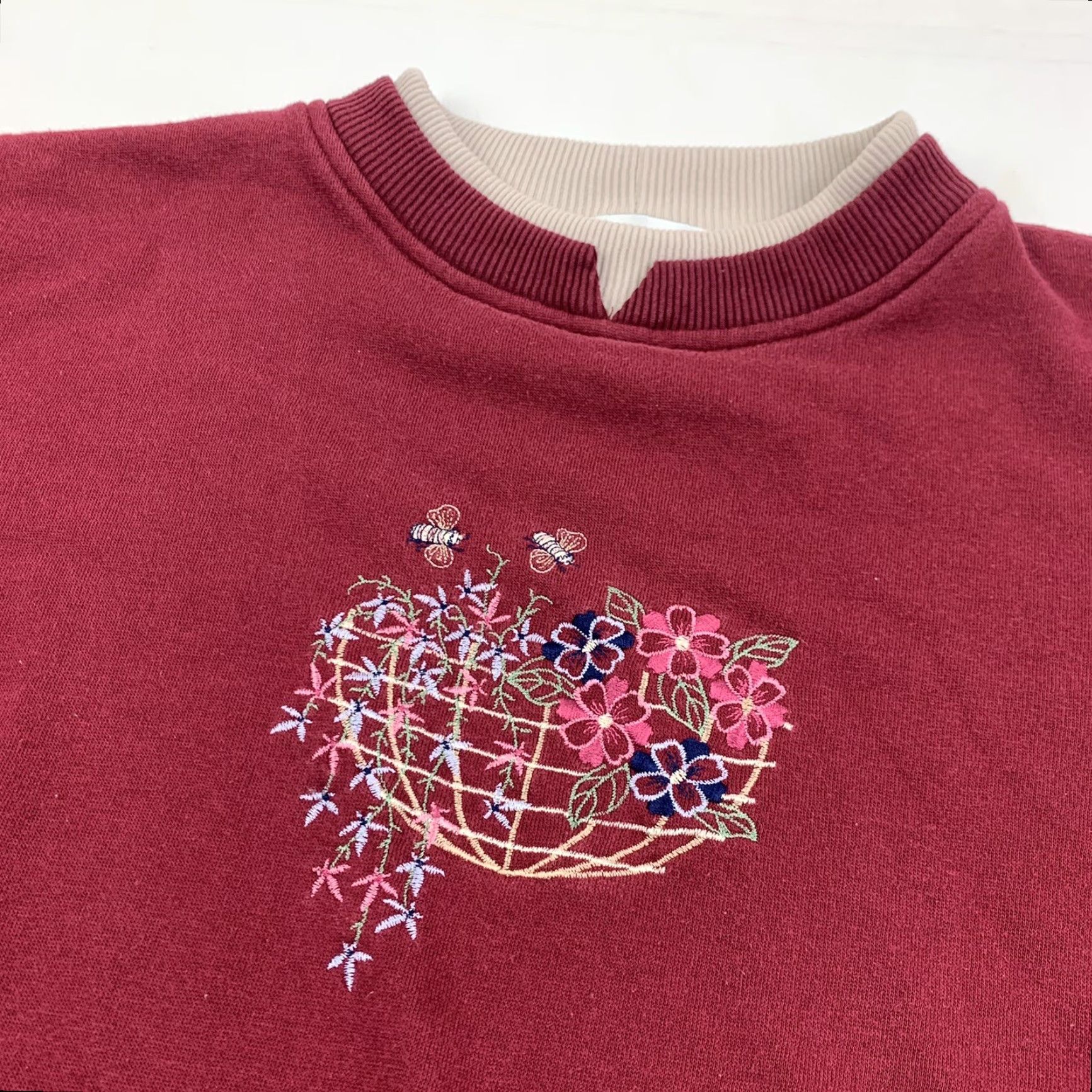 Asket VINTAGE Shenanigans Sweatshirt Womens Large Red Flower Basket Pullover 90s USA Size L / US 10 / IT 46 - 2 Thumbnail