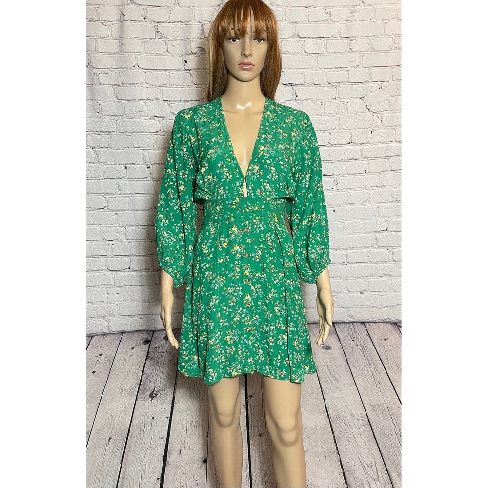 FAITHFULL Faithfull The Brand Margo Green Floral Mini Dress Size S Size S / US 4 / IT 40 - 3 Thumbnail