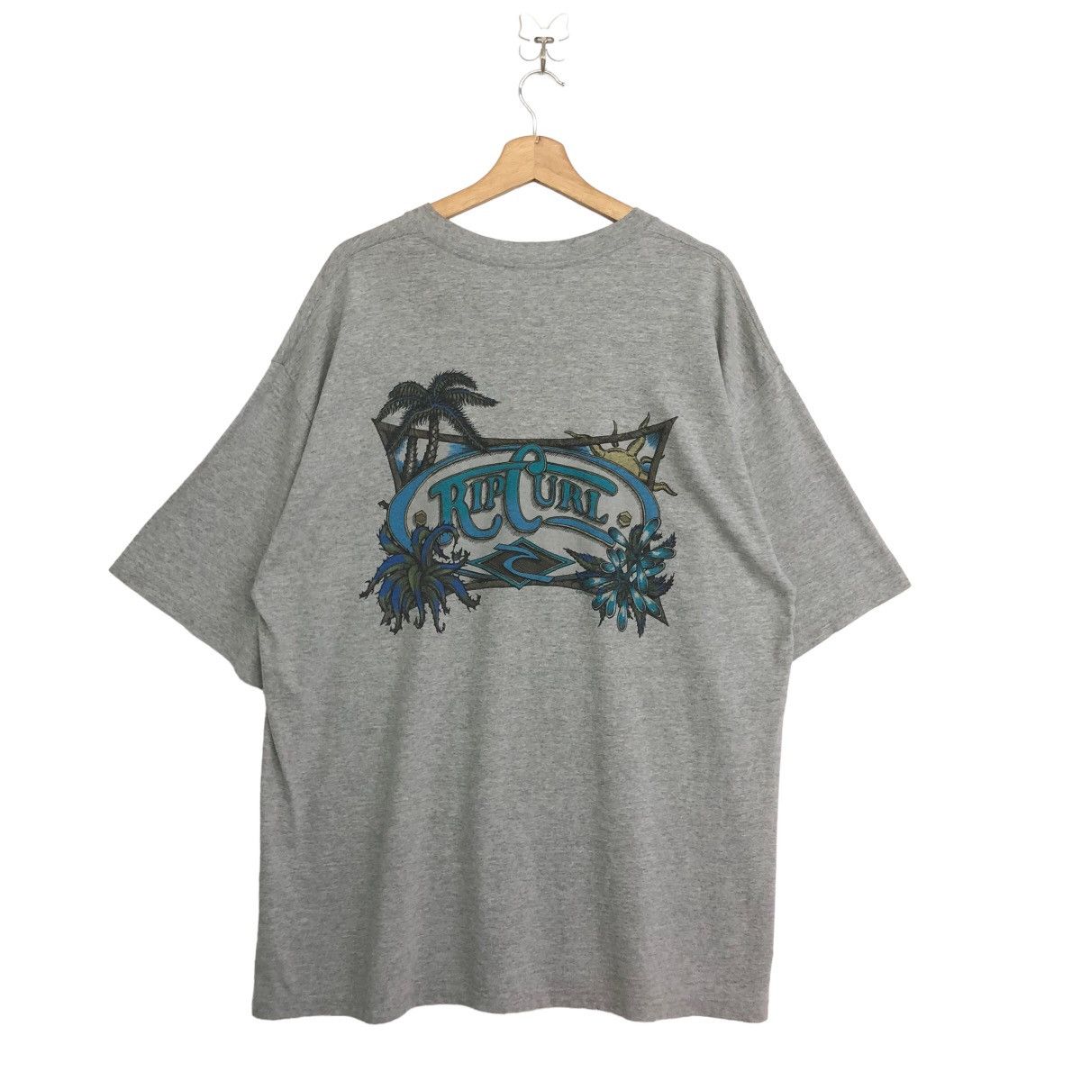 image of Vintage 90's Ripcurl Big Logo Printed Surf Tee in Grey, Men's (Size XL)