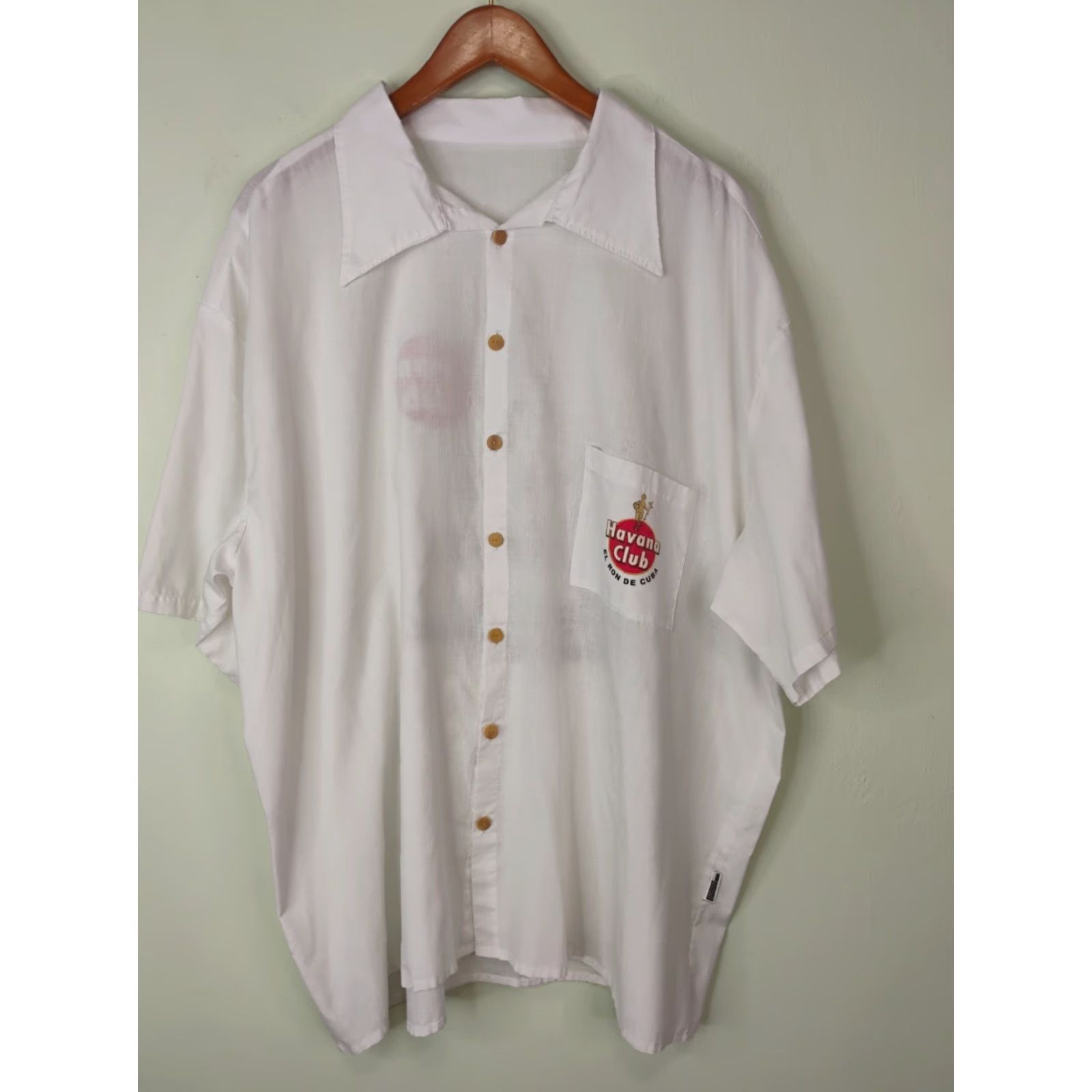 Vintage Havana VINTAGE Cimarron Havana Club El Ron De Cuba Short Sleeve Button Up Shirt Mens 3XL White Cotton Beach Hawaiian Lightweight Sheer Figured Pocket Size US XXL / EU 58 / 5 - 3 Thumbnail