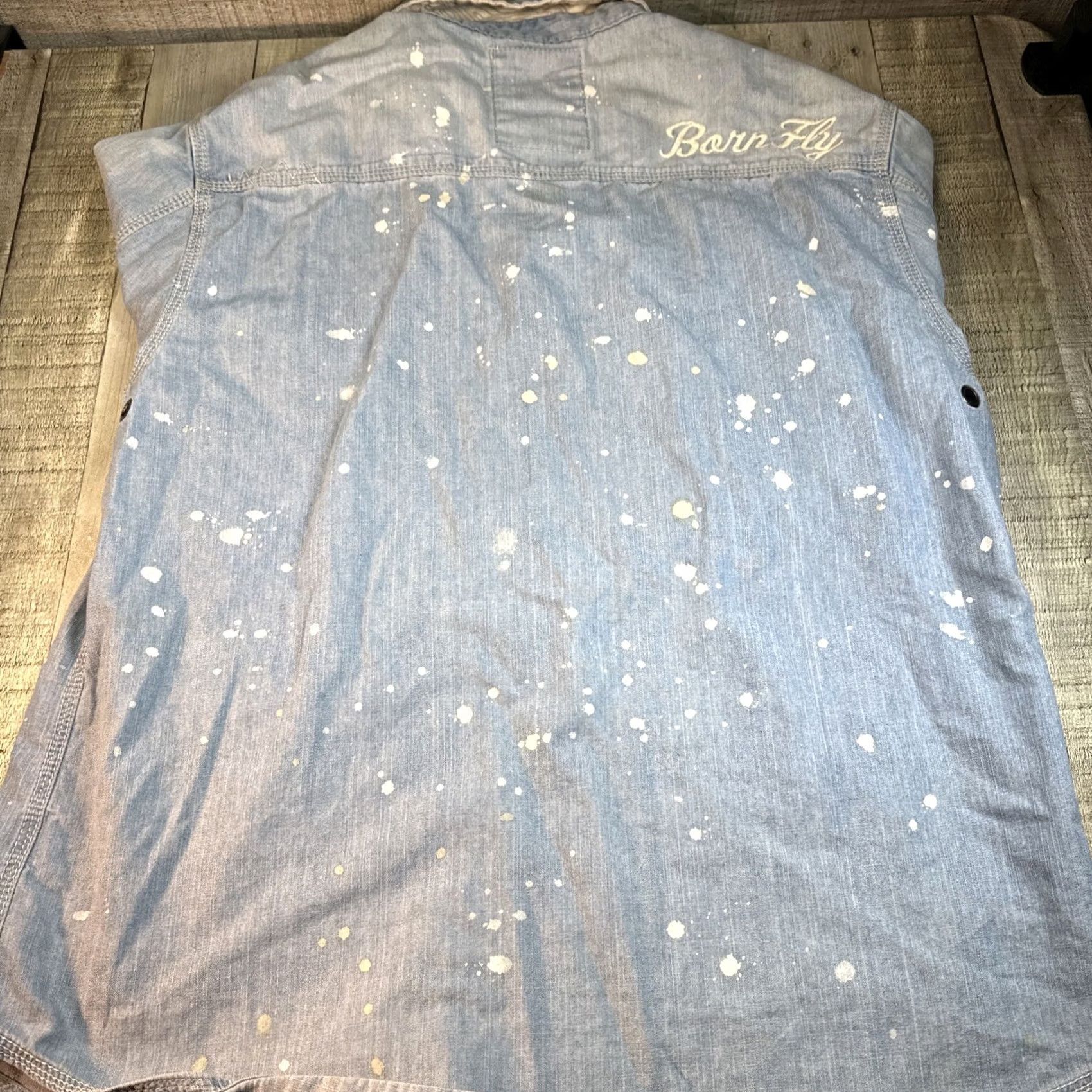 X-LARGE Bornfly Button-Up Denim Shirt XL Men Blue Long Sleeve Regular Fit X-Large Size US XL / EU 56 / 4 - 7 Thumbnail