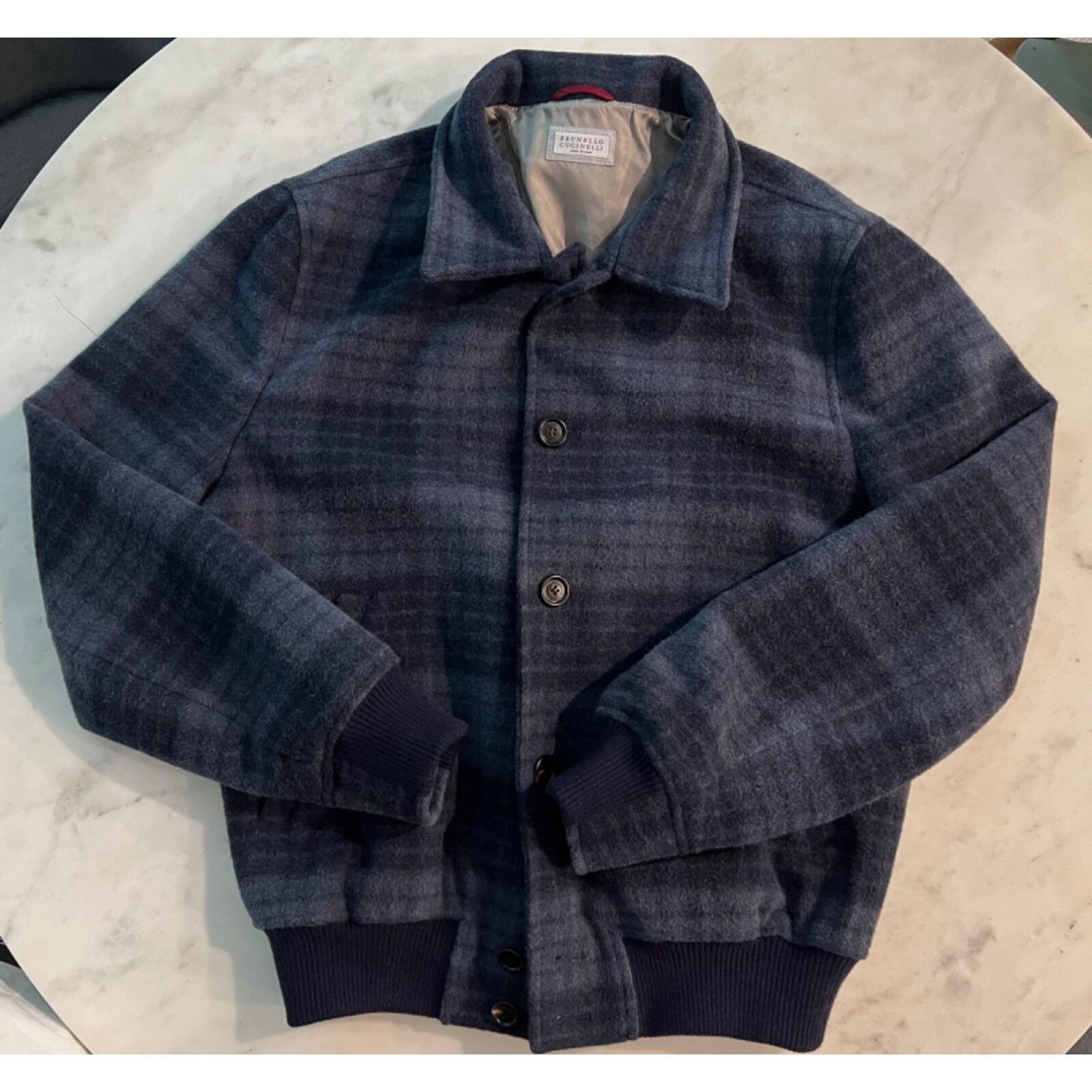 Brunello Cucinelli $6600 Brunello Cucinelli Blue Checked Wool Llama Bomber IT48 Size US M / EU 48-50 / 2 - 4 Thumbnail