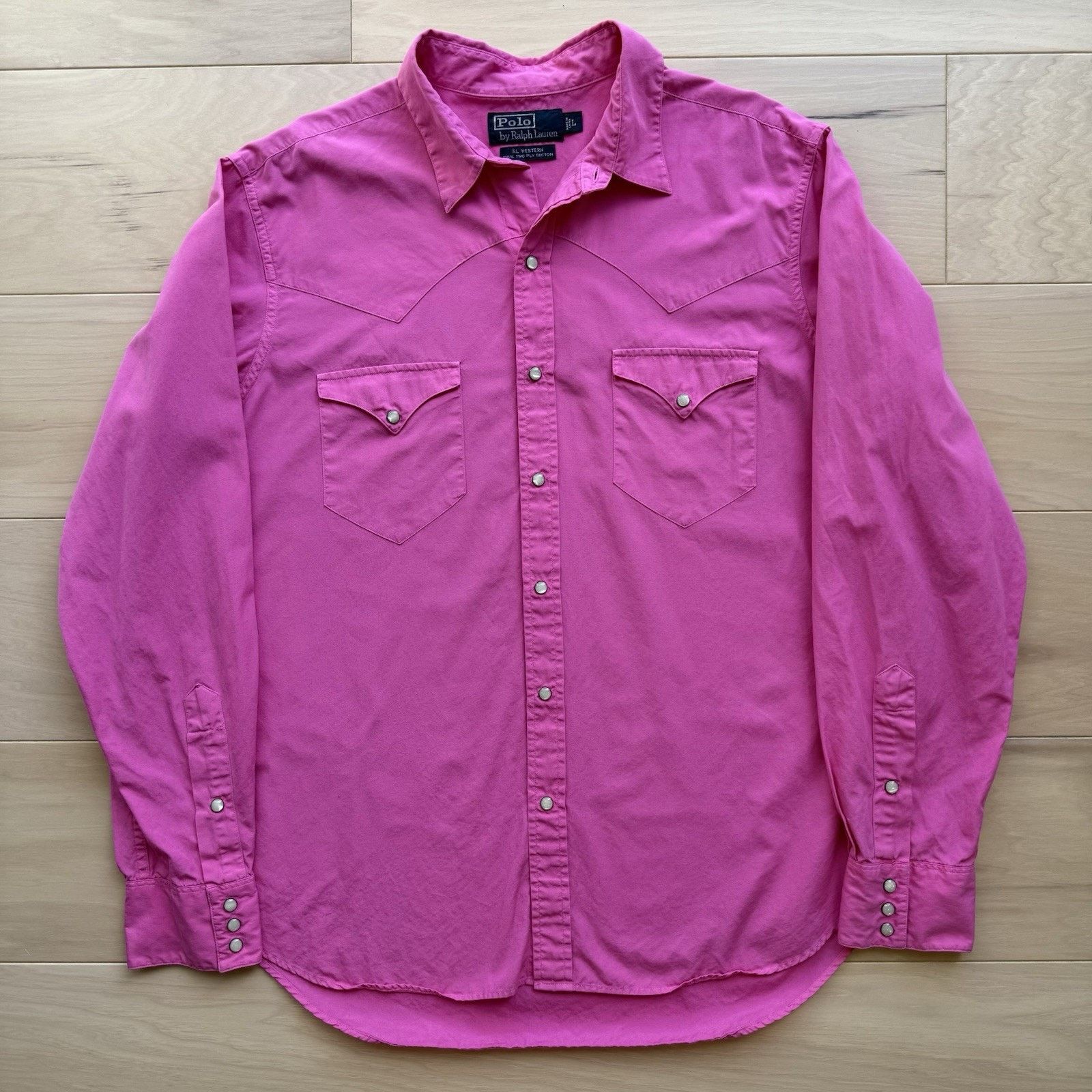 Polo Ralph Lauren × Vintage Vintage Polo Ralph Lauren Pearl Snap Shirt L Pink 90s RL Size US L / EU 52-54 / 3 - 2 Thumbnail