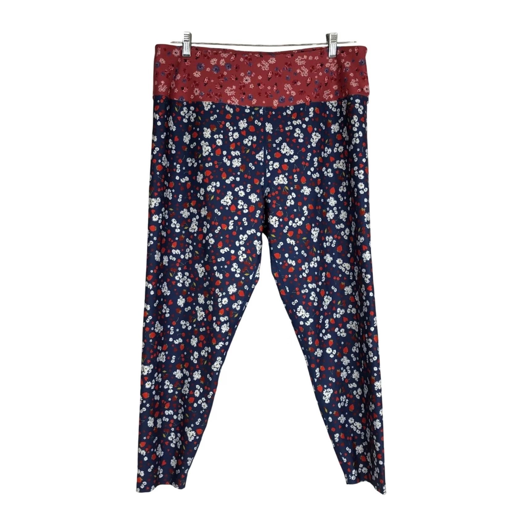 Vintage ANTHROPOLOGIE KACHEL WOMEN'S 1X LEGGINGS RED/BLUE FLORAL PLUS FITTED PANTS Size 40" / US 18 - 2 Thumbnail