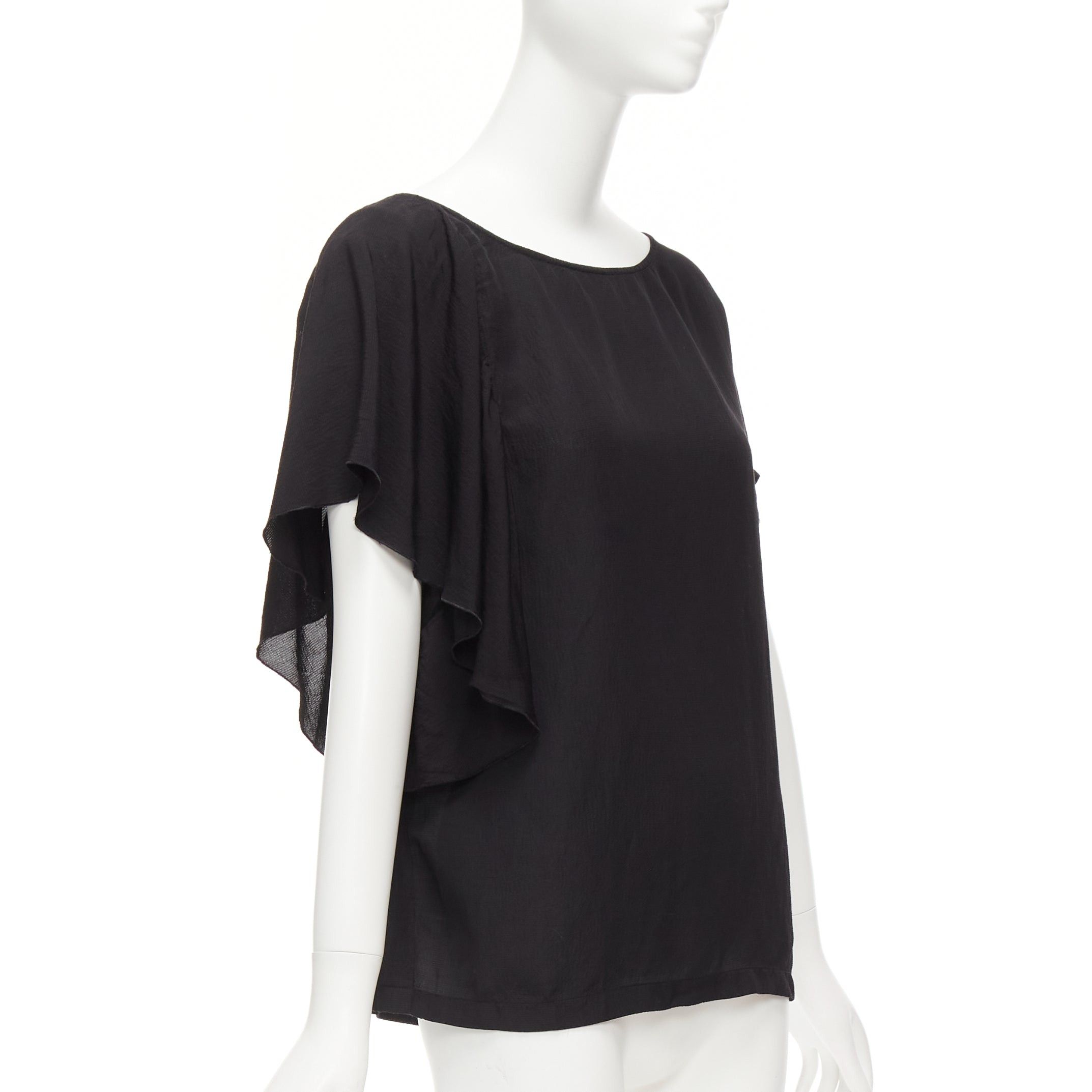 Dries Van Noten DRIES VAN NOTEN black viscose linen asymmetric flutter sleeve blouse top FR40 L Size M / US 6-8 / IT 42-44 - 1 Thumbnail
