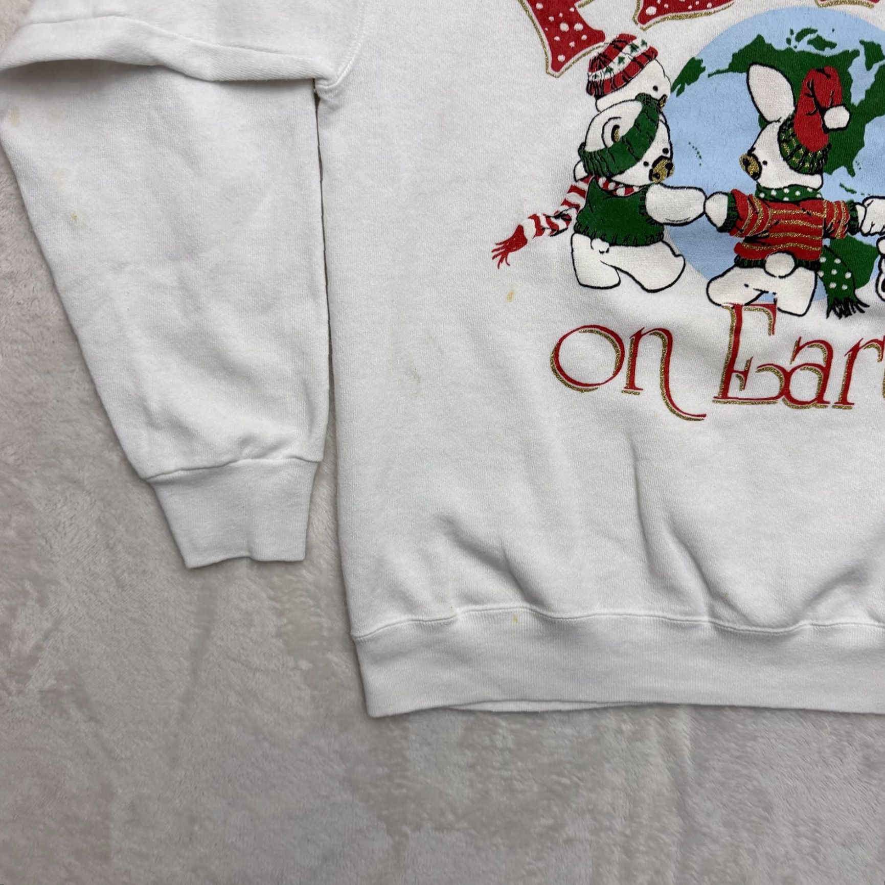 Tultex VINTAGE Tultex Peace On Earth Sweatshirt Mens Large White Christmas Graphic 90s Size US L / EU 52-54 / 3 - 7 Thumbnail