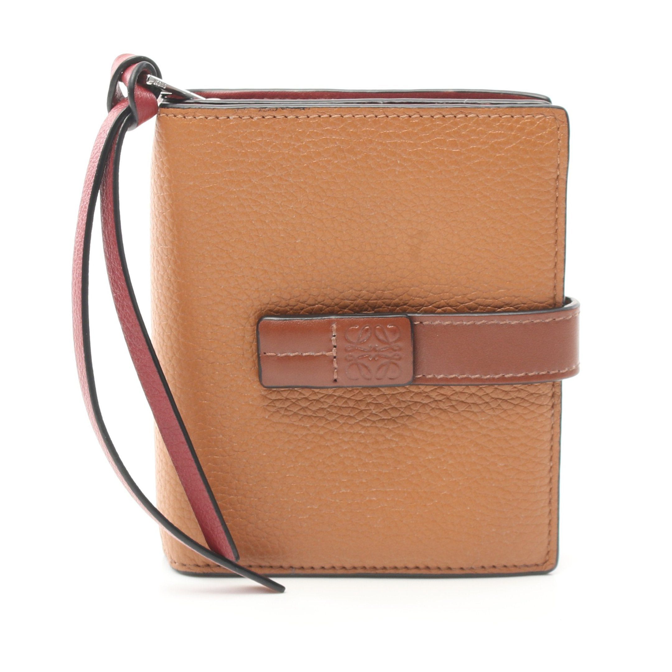 Loewe Loewe Compact Zip Wallet Bi-Fold Leather Light Brown Red Size ONE SIZE - 1 Thumbnail