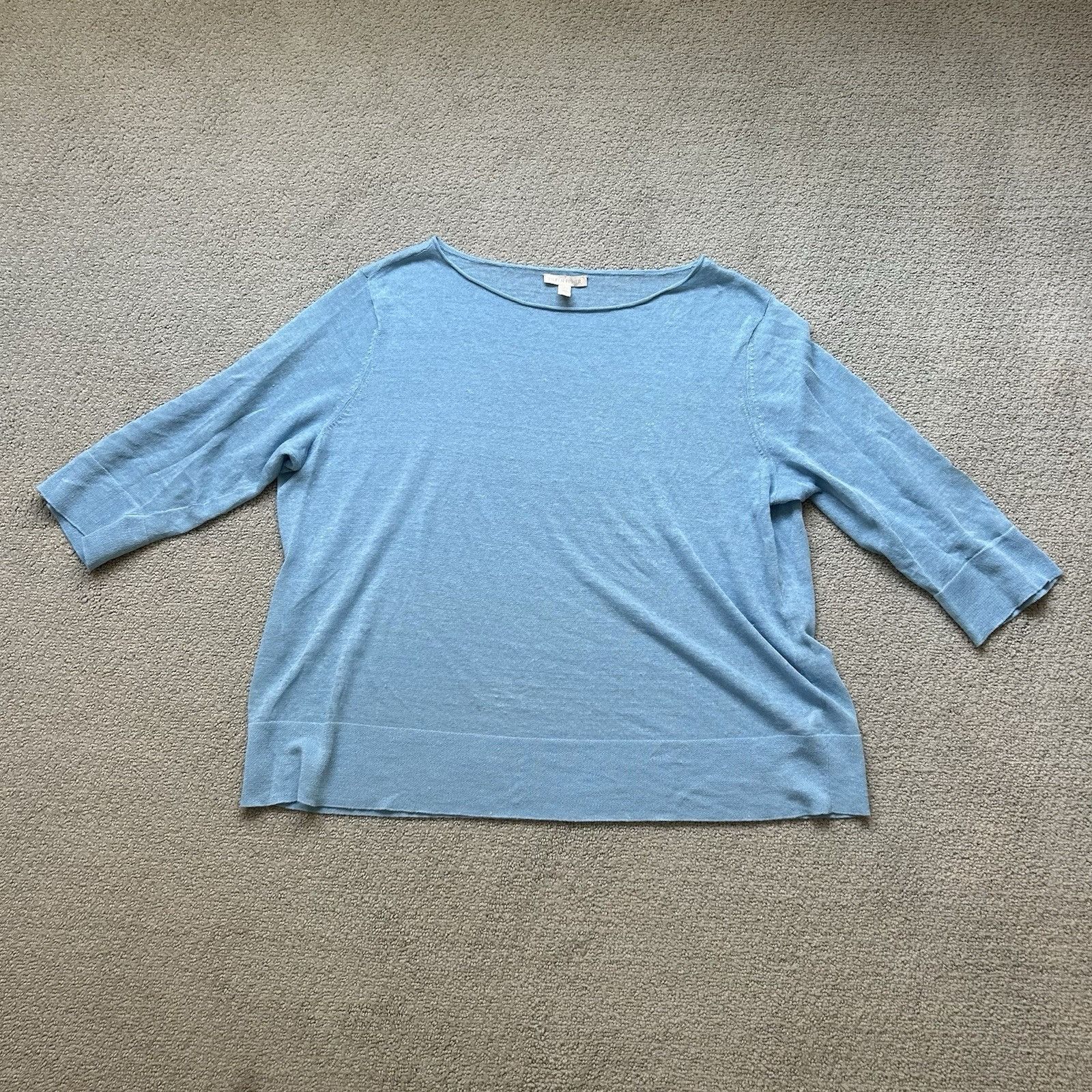 Eileen Fisher Eileen Fisher Light Blue Linen Blend Long Sleeve Pullover Sw Size L / US 10 / IT 46 - 1 Thumbnail