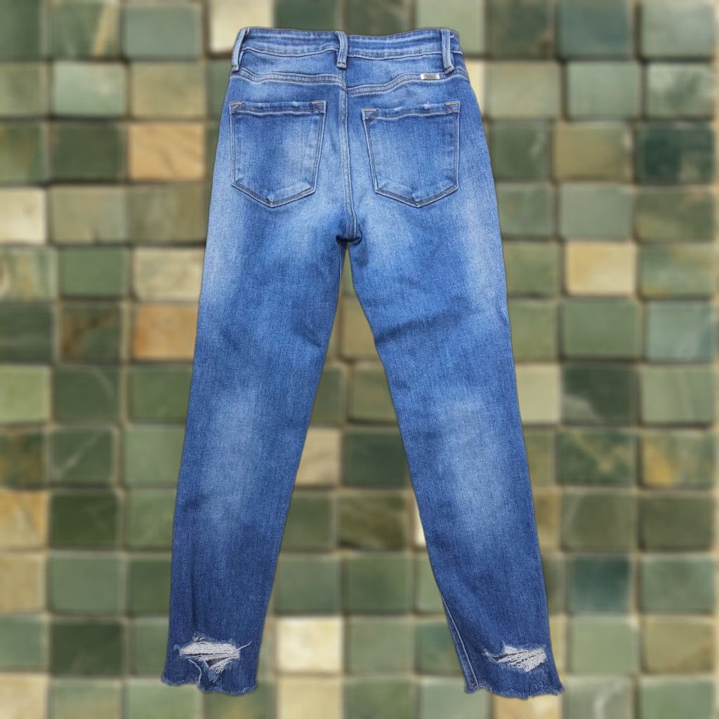 Vintage KanCan Jeans Slim Straight Leg High Rise 25 Blue Denim Pants 5-Pocket Stretch Women's Slim Fit Size 42" / US 20 - 1 Thumbnail