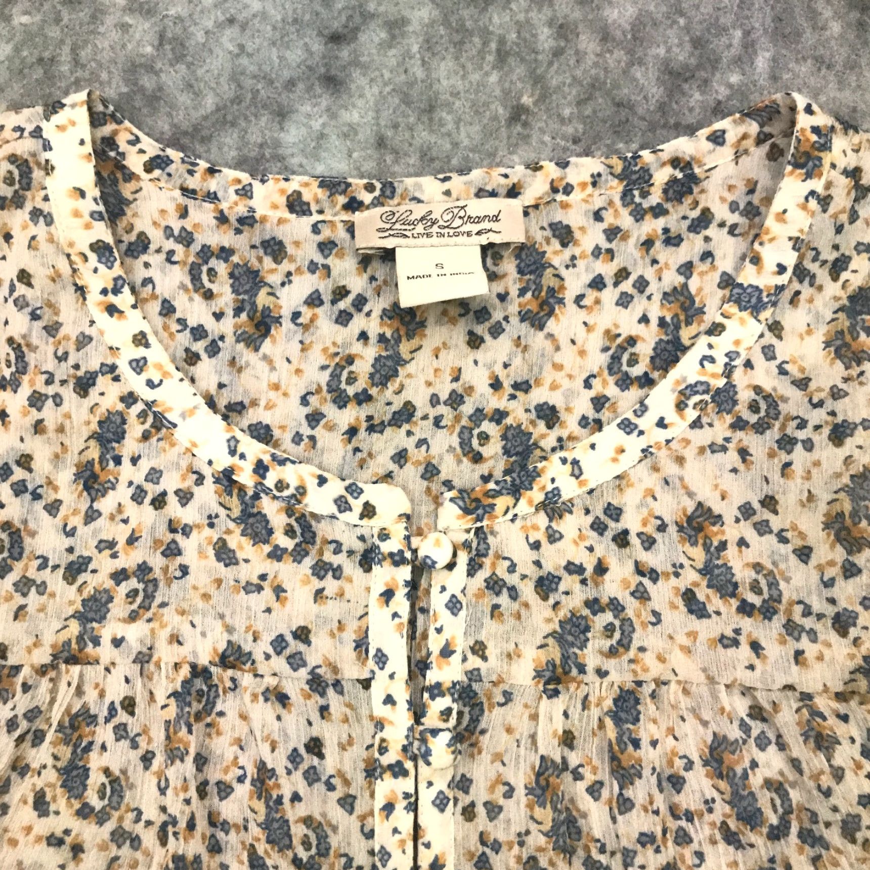 Lucky Brand Lucky Brand Womens Shirt Top Small Blue Floral Flowy Semi-Sheer Live in Love Size S / US 4 / IT 40 - 5 Thumbnail