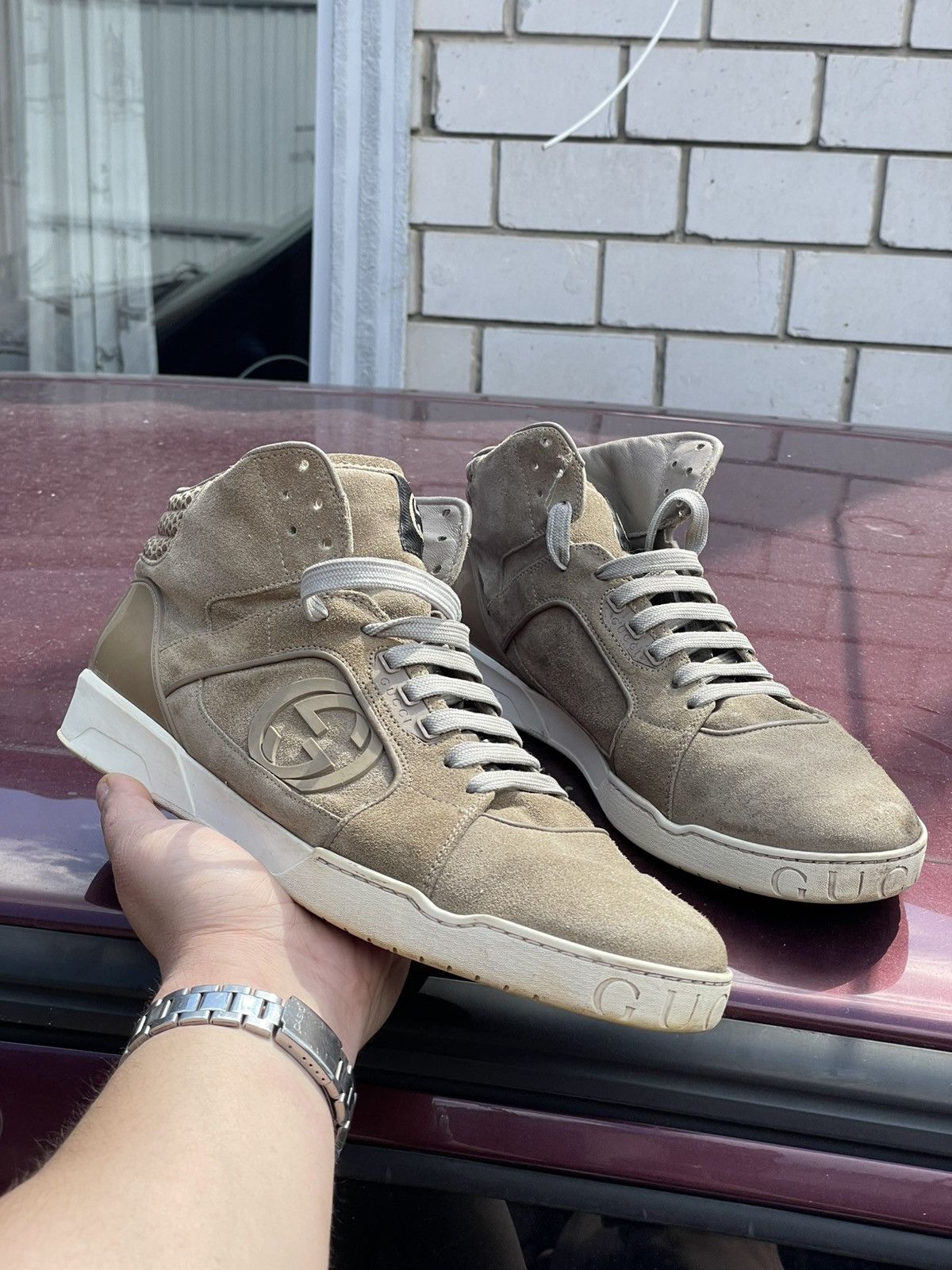 Gucci high-top suede sneakers from the Italian fashion house Gucci Size US 12 / EU 45 - 18 Thumbnail
